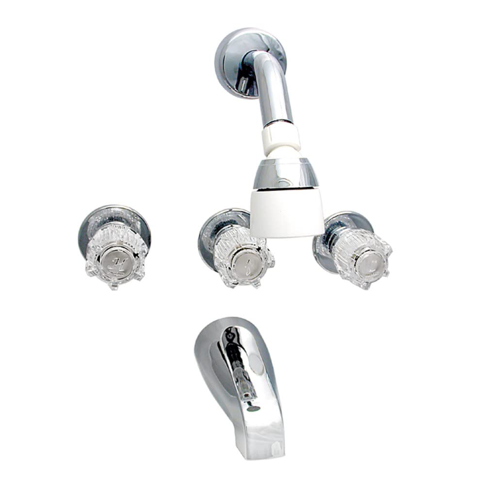 Tub/Shower Faucet Shower Head Kit 8In 3 Knob Brass Chrome