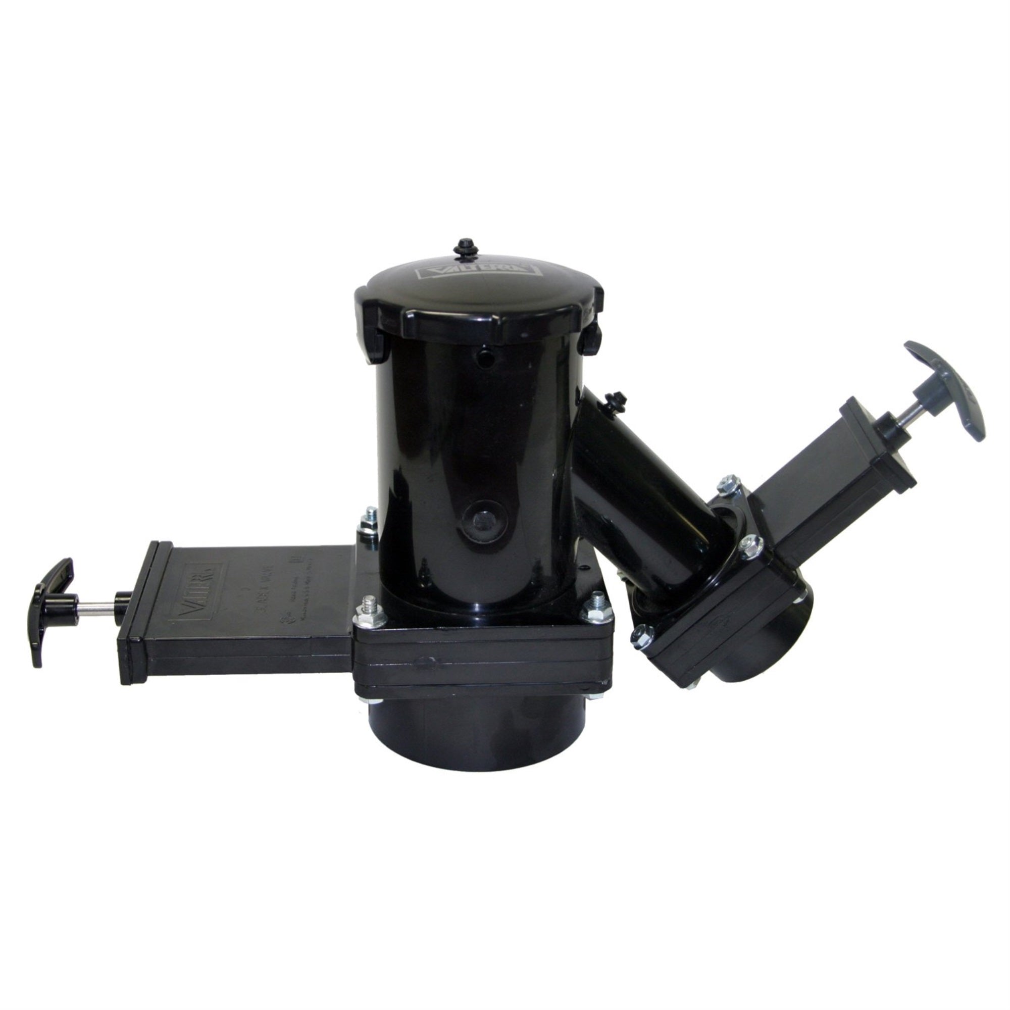 Valterra T38 Fixed Wye Double Valve Assembly With 3' Hub X 1-1/2' Rotating Hub X 3' Bay With Cap,Black