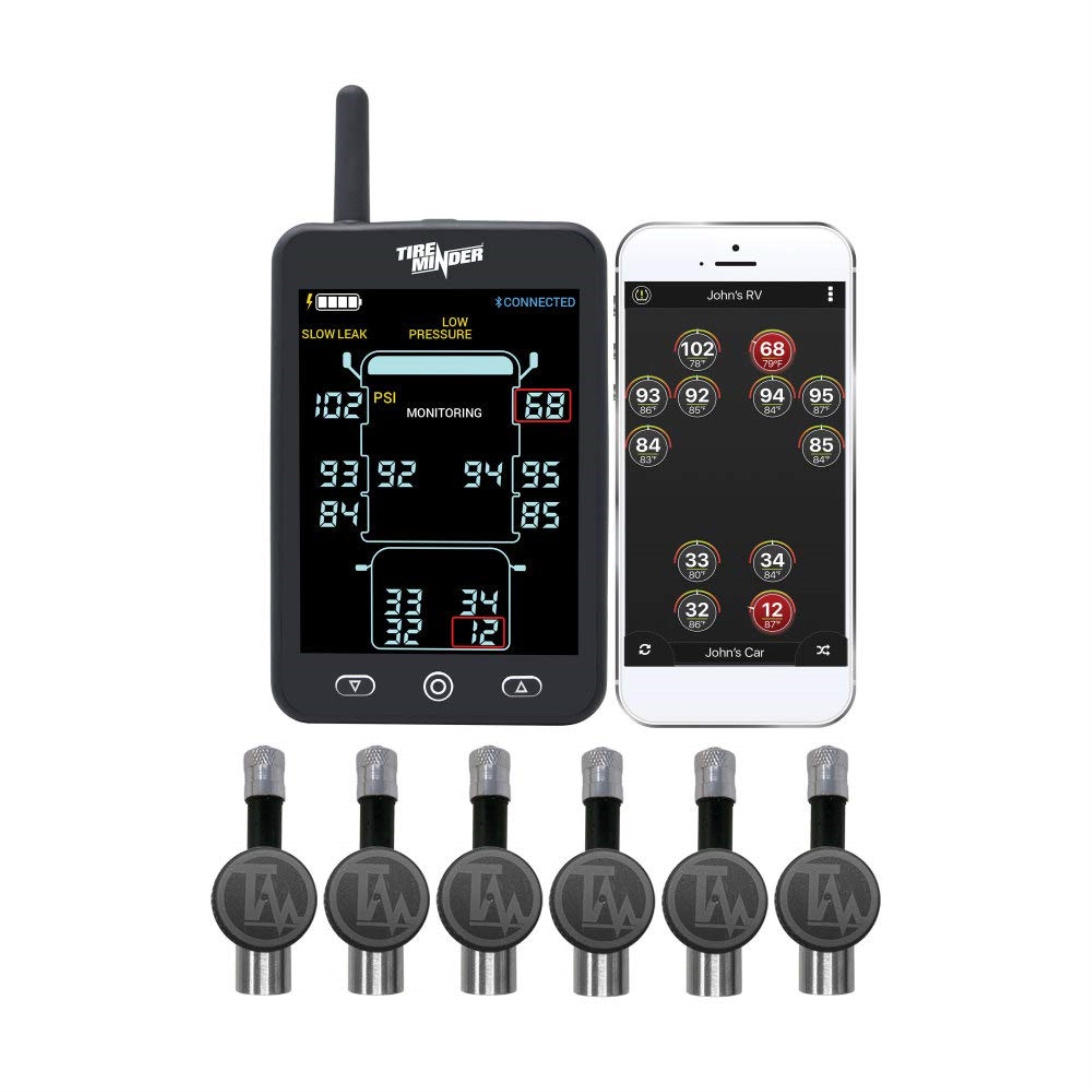 Tireminder Minder Research A1As Rv Tpms With 6 Flow Through Sensors, Black