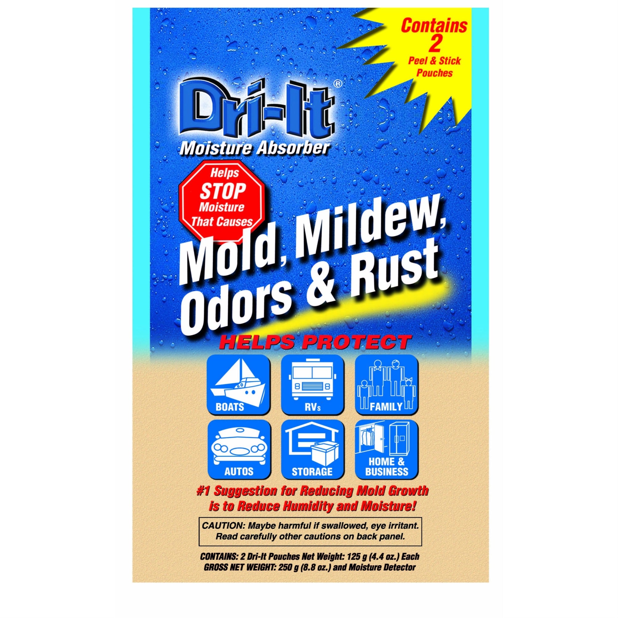 Dri-It MA-2-125-A Moisture Absorber with Disposable Peel and Stick Backing in a Twin-Pack , Blue