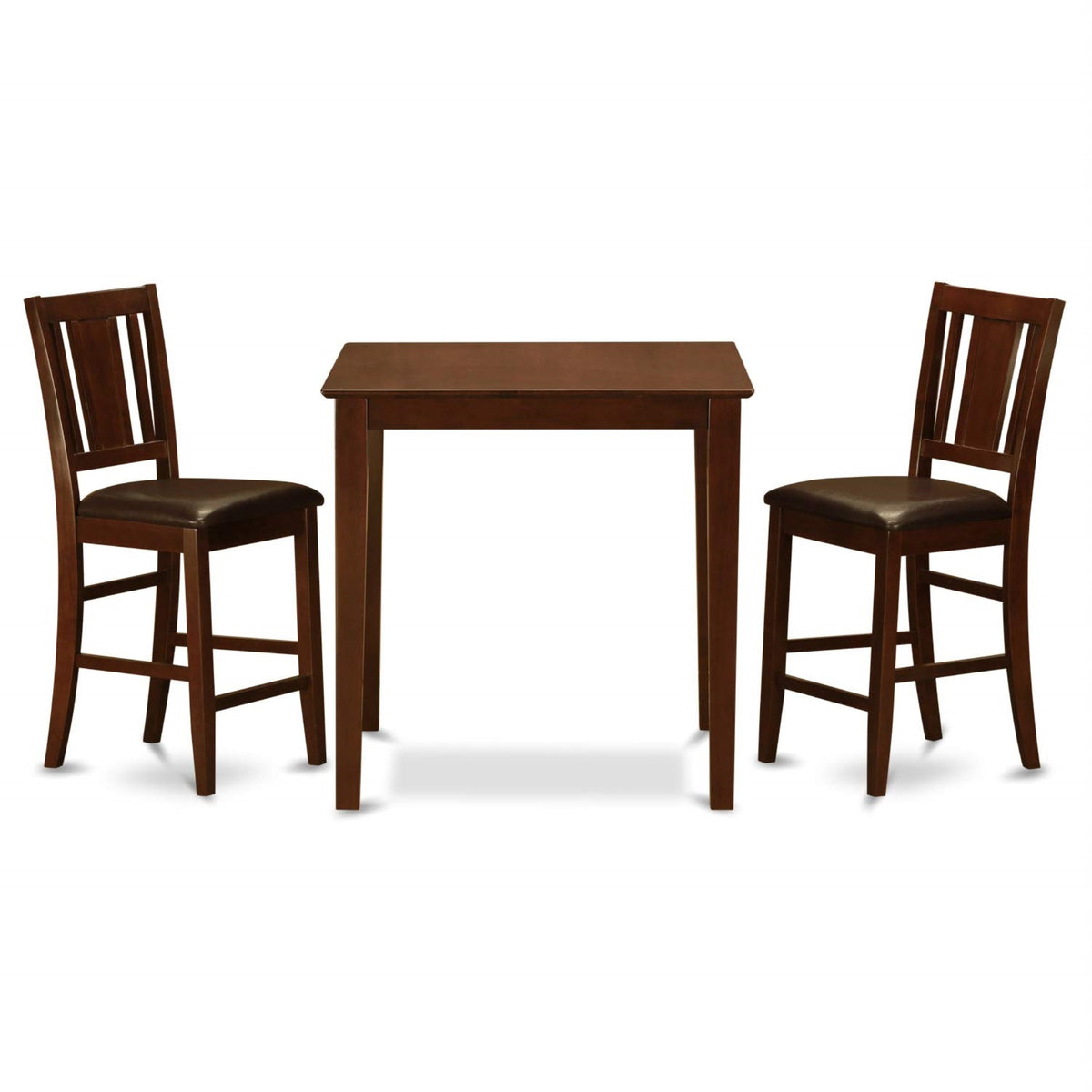 Casafoyer Vnbu3-Mah-Lc 3 Piece Counter Height Dining Set For Small Spaces Contains A Square Wooden Table And 2 Faux Leather Upholstered Chairs, 36X36 Inch, Mahogany