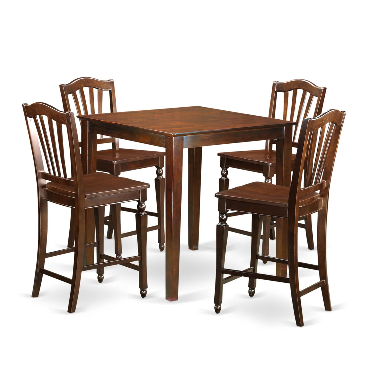Casafoyer Vnch5-Mah-W 5 Piece Counter Height Dining Set Includes A Square Kitchen Table And 4 Dining Room Chairs, 36X36 Inch, Mahogany