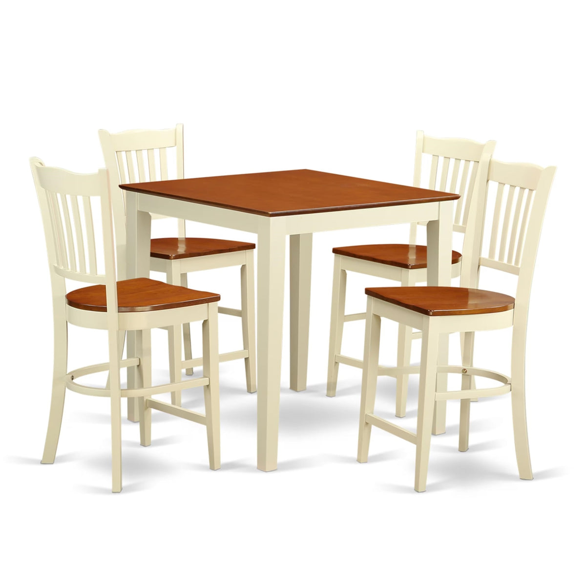Casafoyer Vngr5-Whi-W 5 Piece Counter Height Dining Table Set Includes A Square Kitchen Table And 4 Dining Chairs, 36X36 Inch, Buttermilk & Cherry