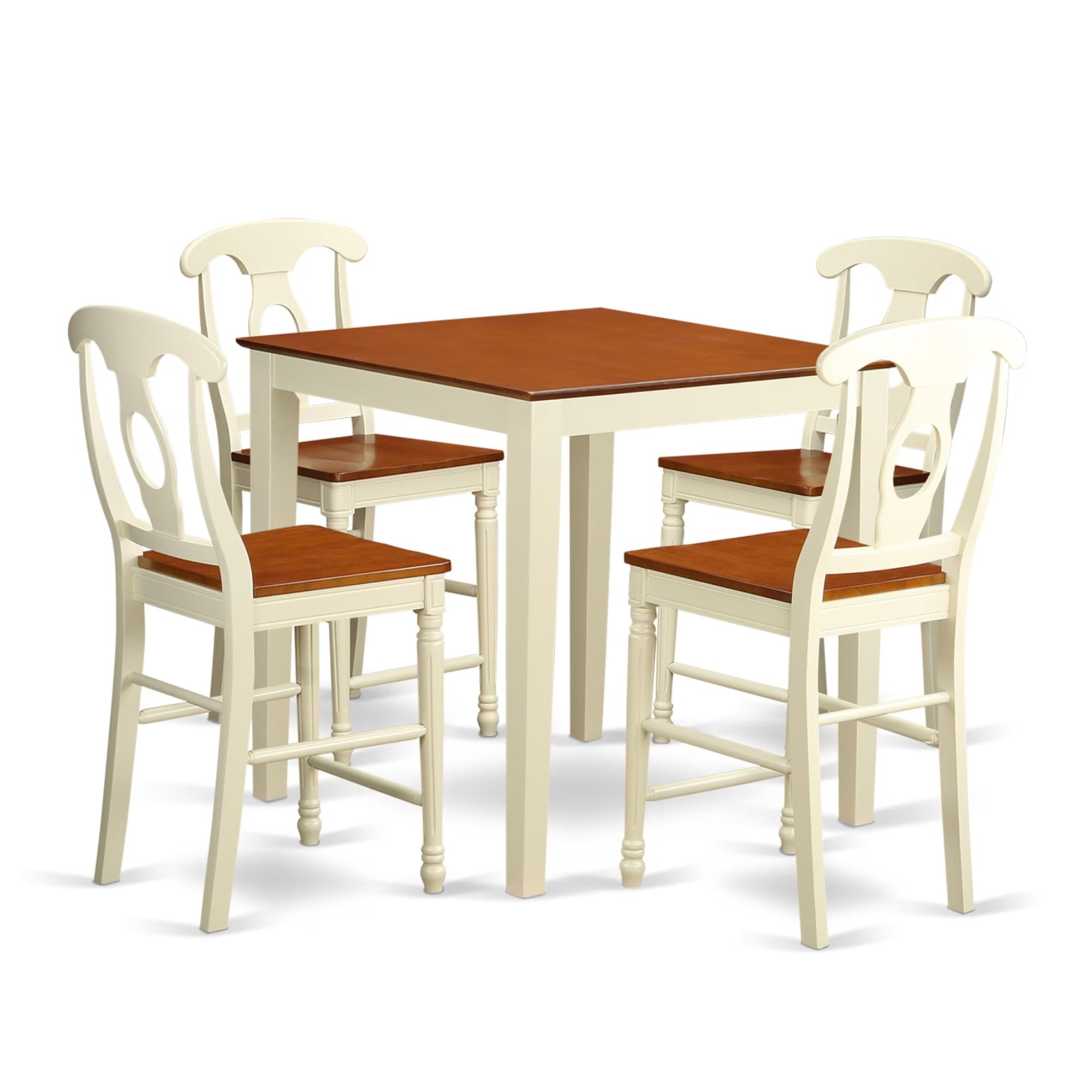 Casafoyer Vnke5-Whi-W 5 Piece Kitchen Counter Set Includes A Square Dining Table And 4 Dining Room Chairs, 36X36 Inch, Buttermilk & Cherry