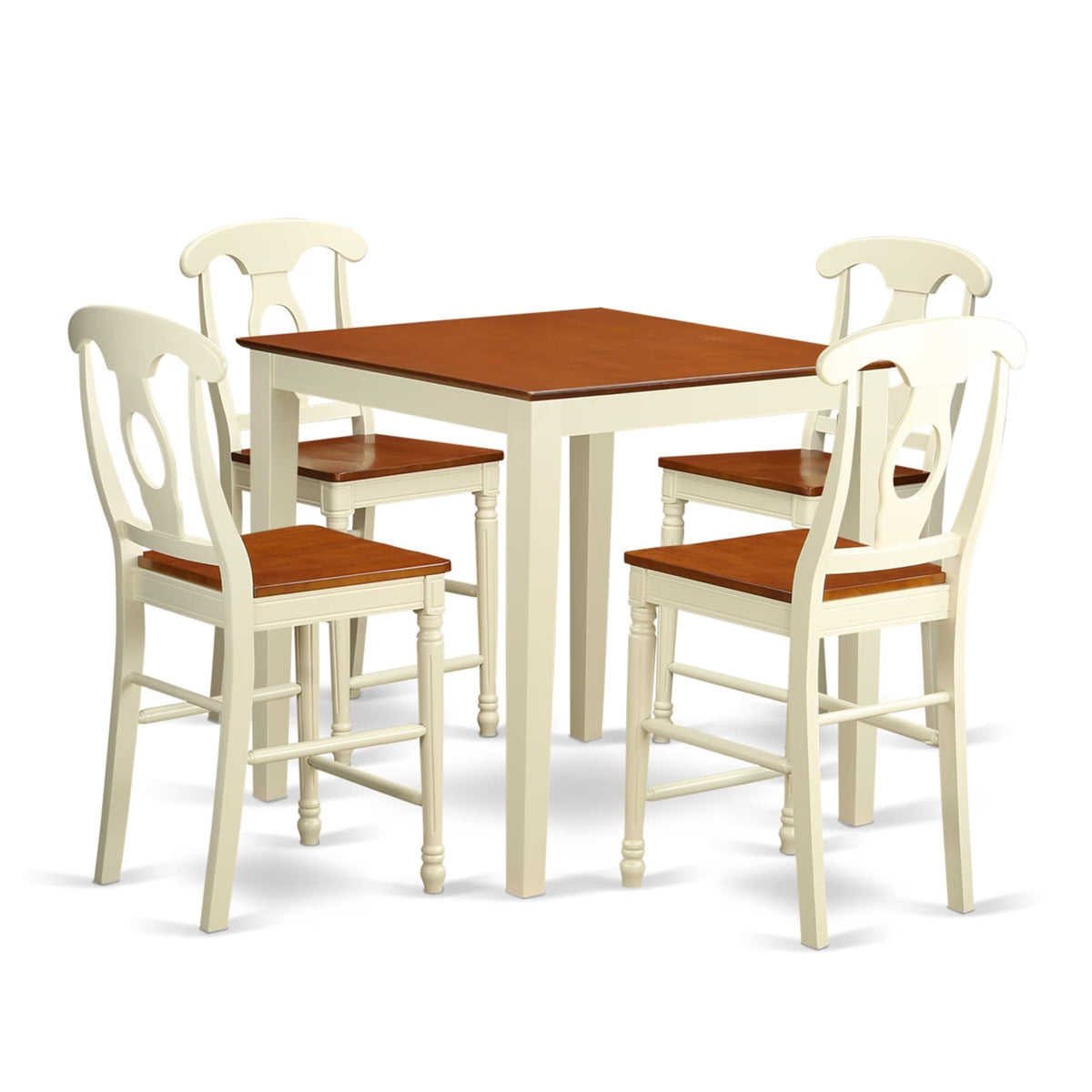 Casafoyer Vnke5-Whi-W 5 Piece Kitchen Counter Set Includes A Square Dining Table And 4 Dining Room Chairs, 36X36 Inch, Buttermilk & Cherry