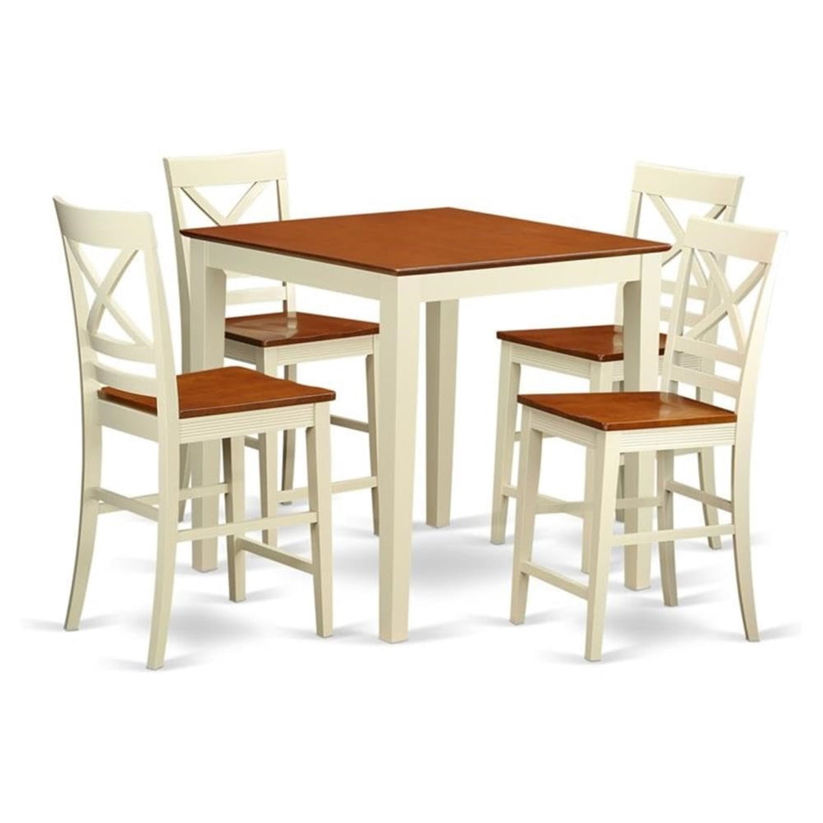 Casafoyer Vnqu5-Whi-W Vernon 5 Piece Kitchen Counter Set Includes A Square Room Table And 4 Dining Chairs, 36X36 Inch, Buttermilk & Cherry