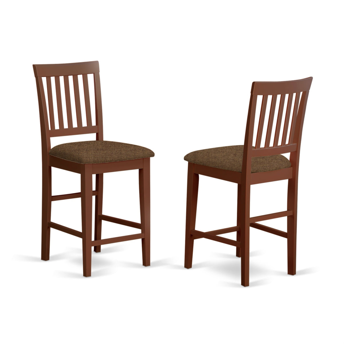Casafoyer Vernon Counter Stool-Linen Fabric Pub Height Wooden Chairs, Set Of 2, Mahogany