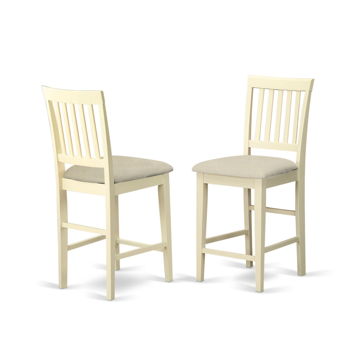 Casafoyer Vernon Counter Stool-Linen Fabric Pub Height Wooden Chairs, Set Of 2, Buttermilk & Cherry