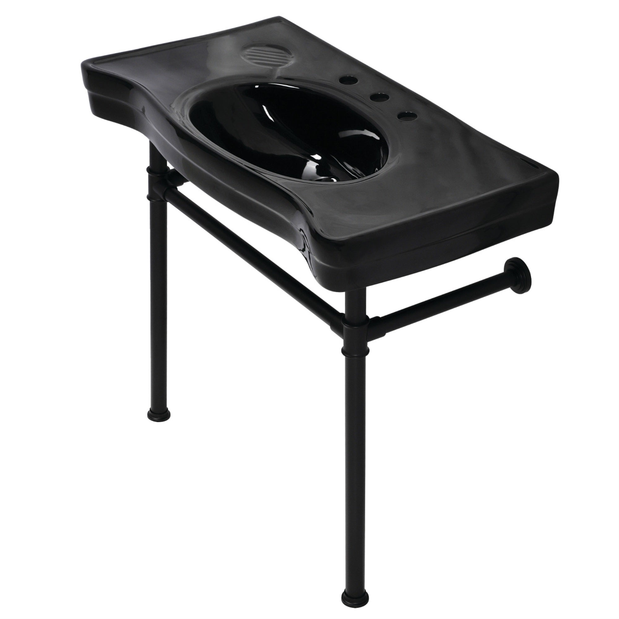 Fauceture Vpb136K0St Imperial Console Sink Basin With Stainless Steel Leg, Black/Matte Black