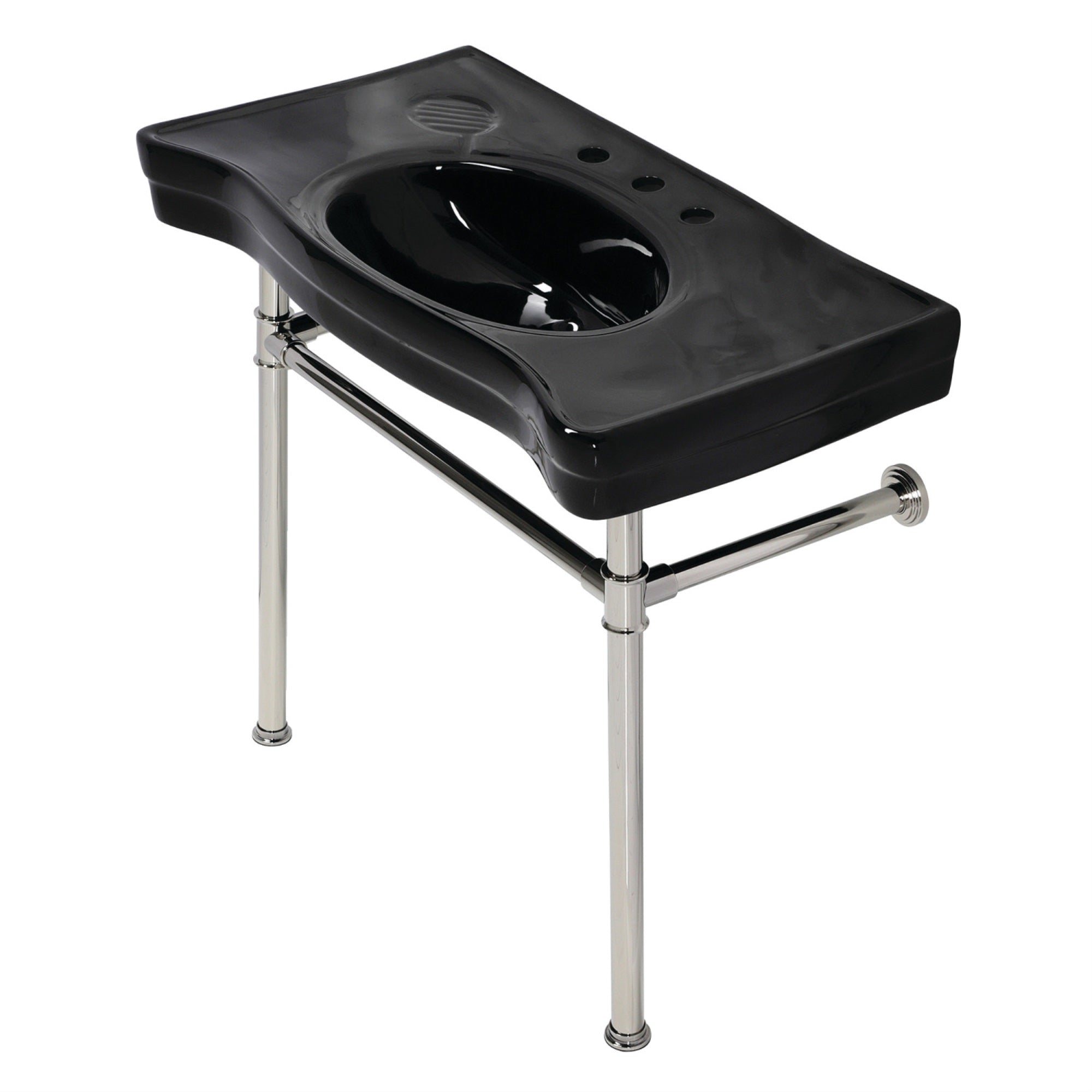 Fauceture Vpb136K6St Imperial Console Sink Basin With Stainless Steel Leg, Black/Polished Nickel