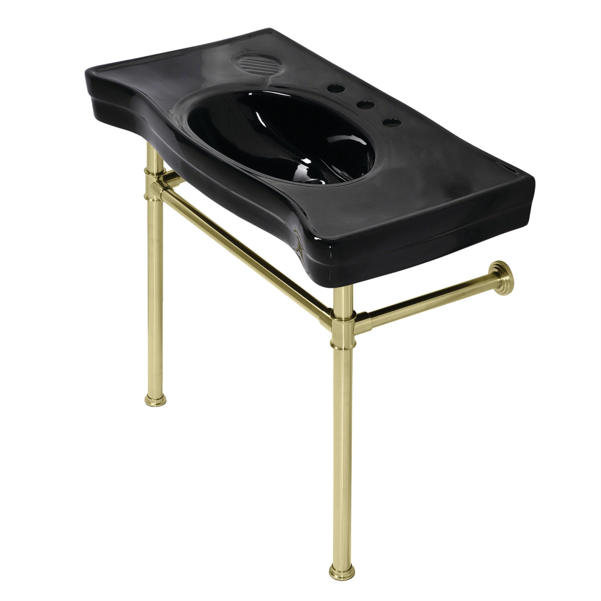 Fauceture Vpb136K7St Imperial Console Sink Basin With Stainless Steel Leg, Black/Brushed Brass