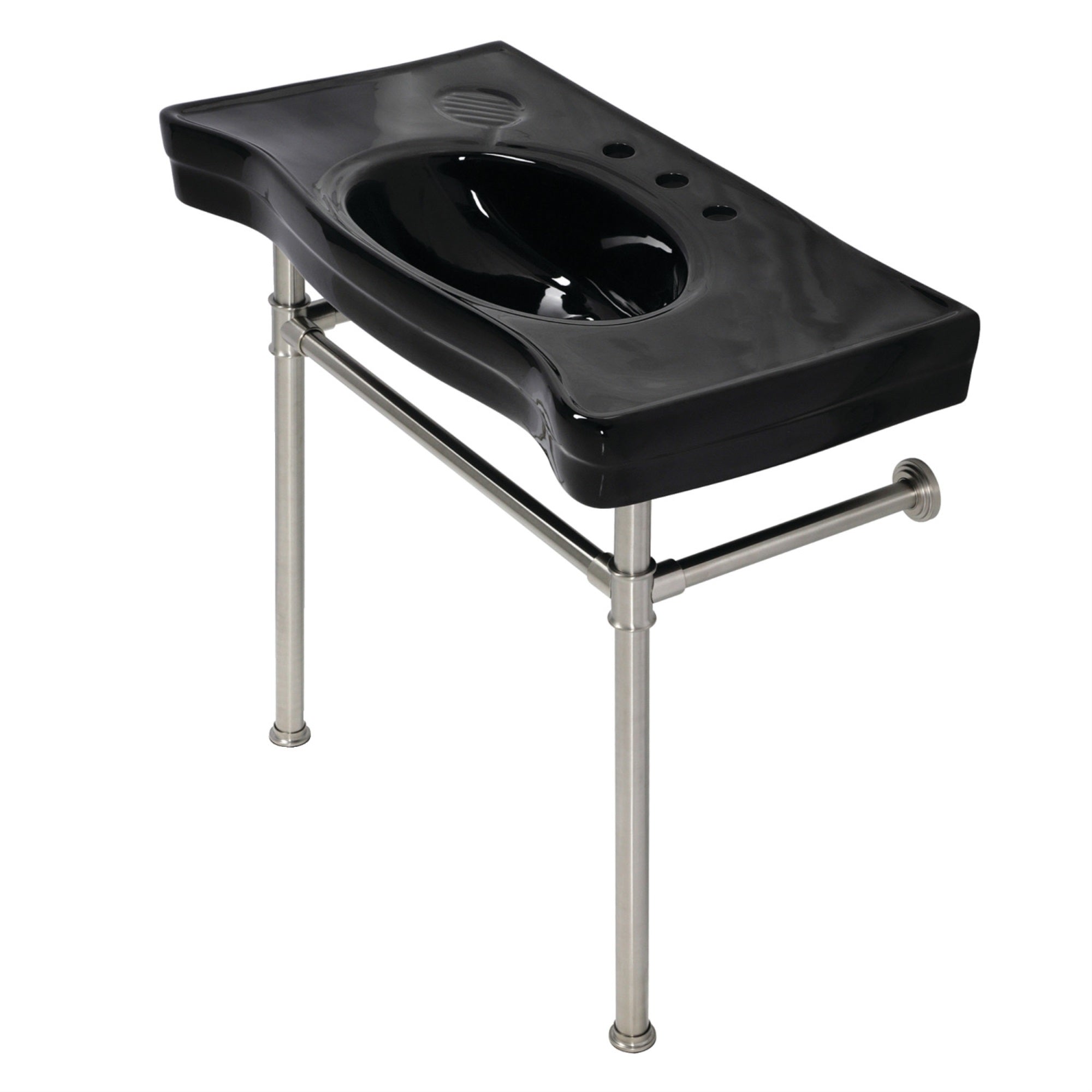 Fauceture Vpb136K8St Imperial Console Sink Basin With Stainless Steel Leg, Black/Brushed Nickel