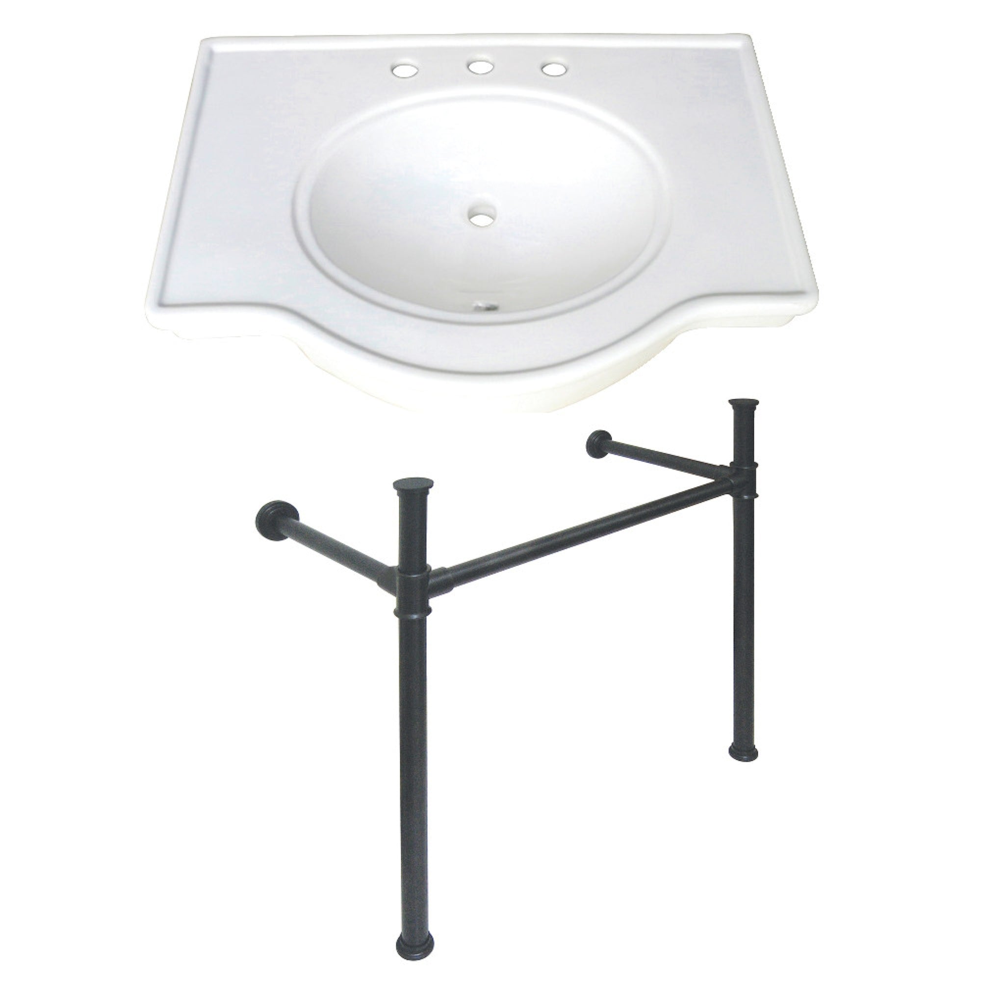 Fauceture Vpb1370St Templeton 37 Ceramic Console Table With Stainless Steel Legs, White/Matte Black