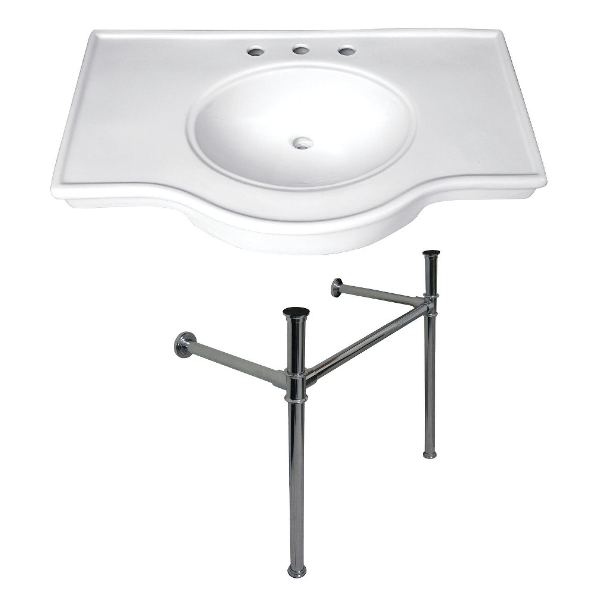 Fauceture Vpb1371St Templeton 37 Ceramic Console Table With Stainless Steel Legs, White/Polished Chrome