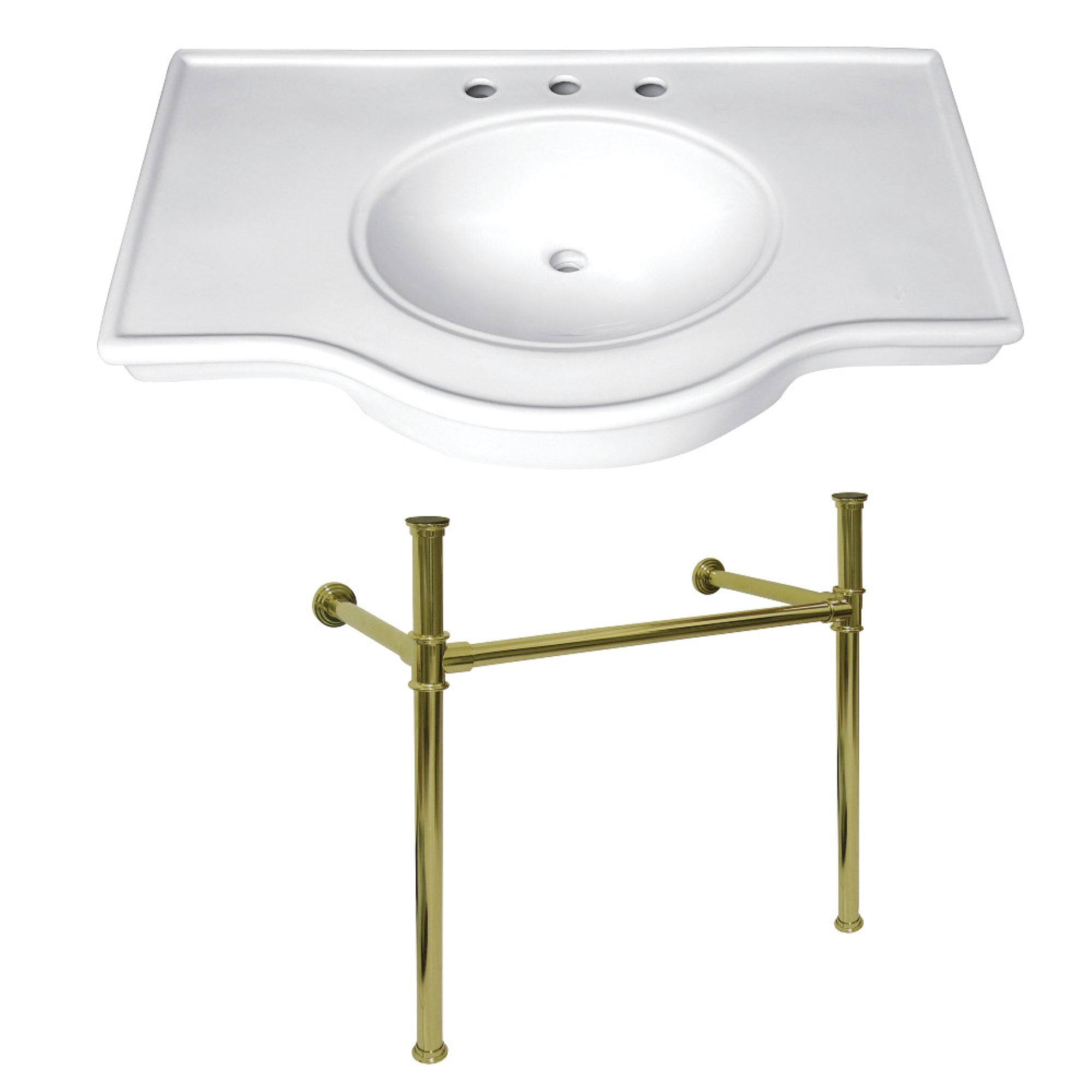 Fauceture Vpb1372St Templeton 37 Ceramic Console Table With Stainless Steel Legs, White/Polished Brass