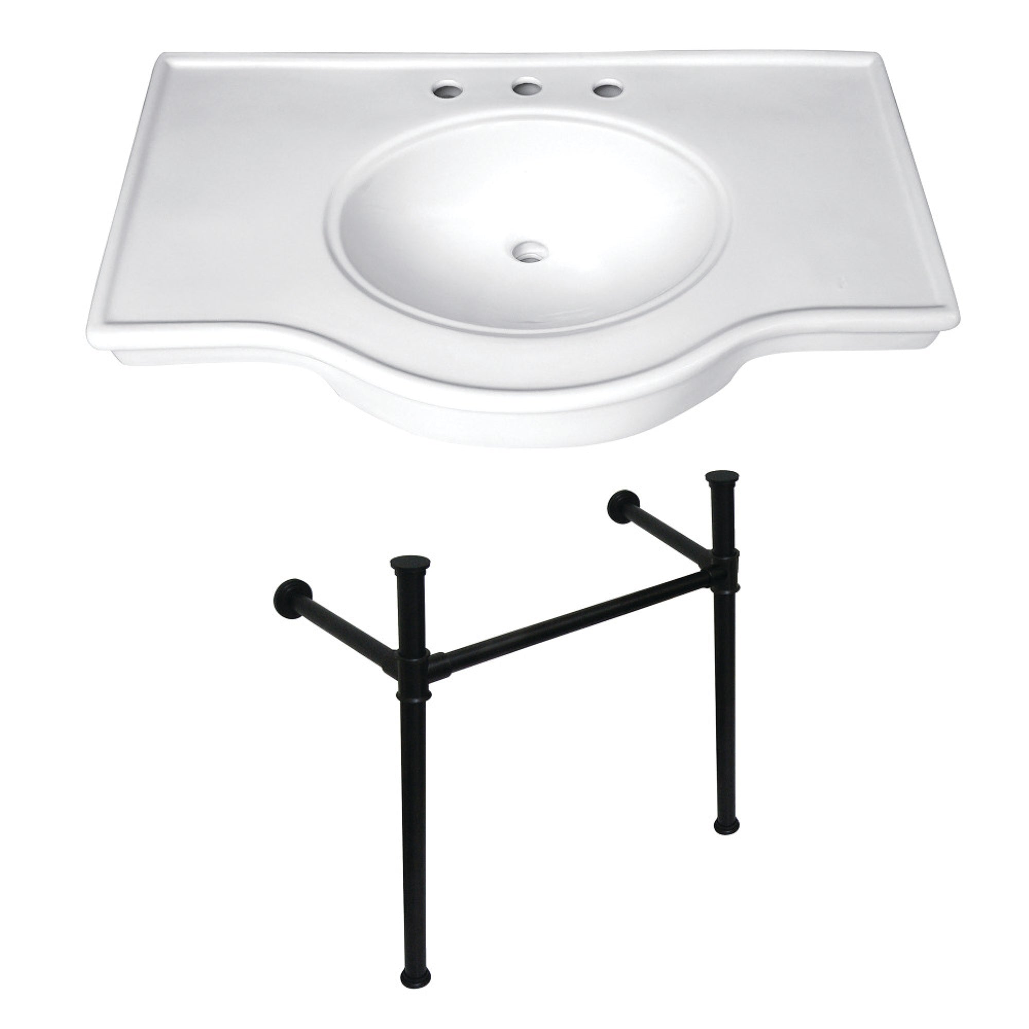 Fauceture Vpb1375St Templeton 37 Ceramic Console Table With Stainless Steel Legs, White/Oil Rubbed Bronze