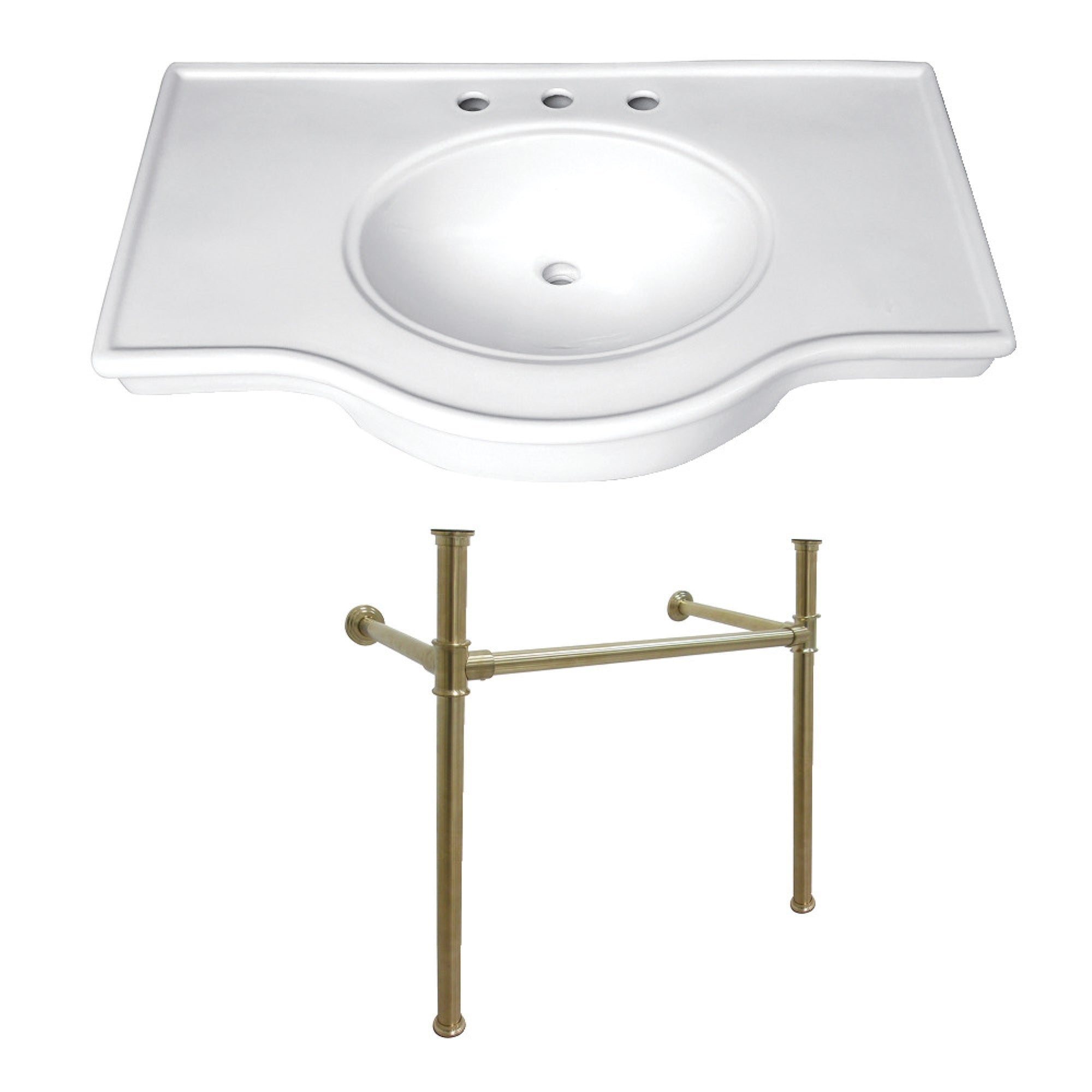 Fauceture Vpb1377St Templeton 37 Ceramic Console Table With Stainless Steel Legs, White/Brushed Brass