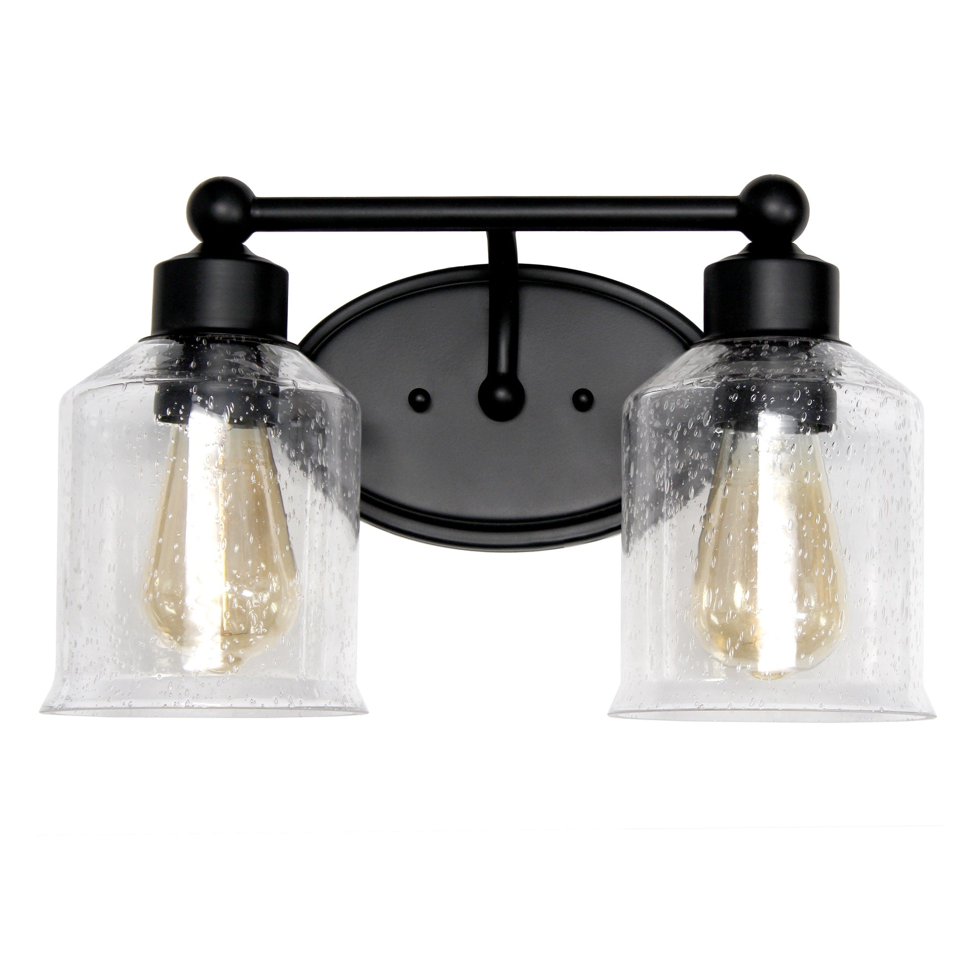 Elegant Designs 14' Modern Timeless Decorative 2 Light Wall Mounted Vanity Fixture With Clear Speckled Glass Shades For Bathroom, Entryway, Hallway, Foyer, Office, Bedroom, Dining Room, Black