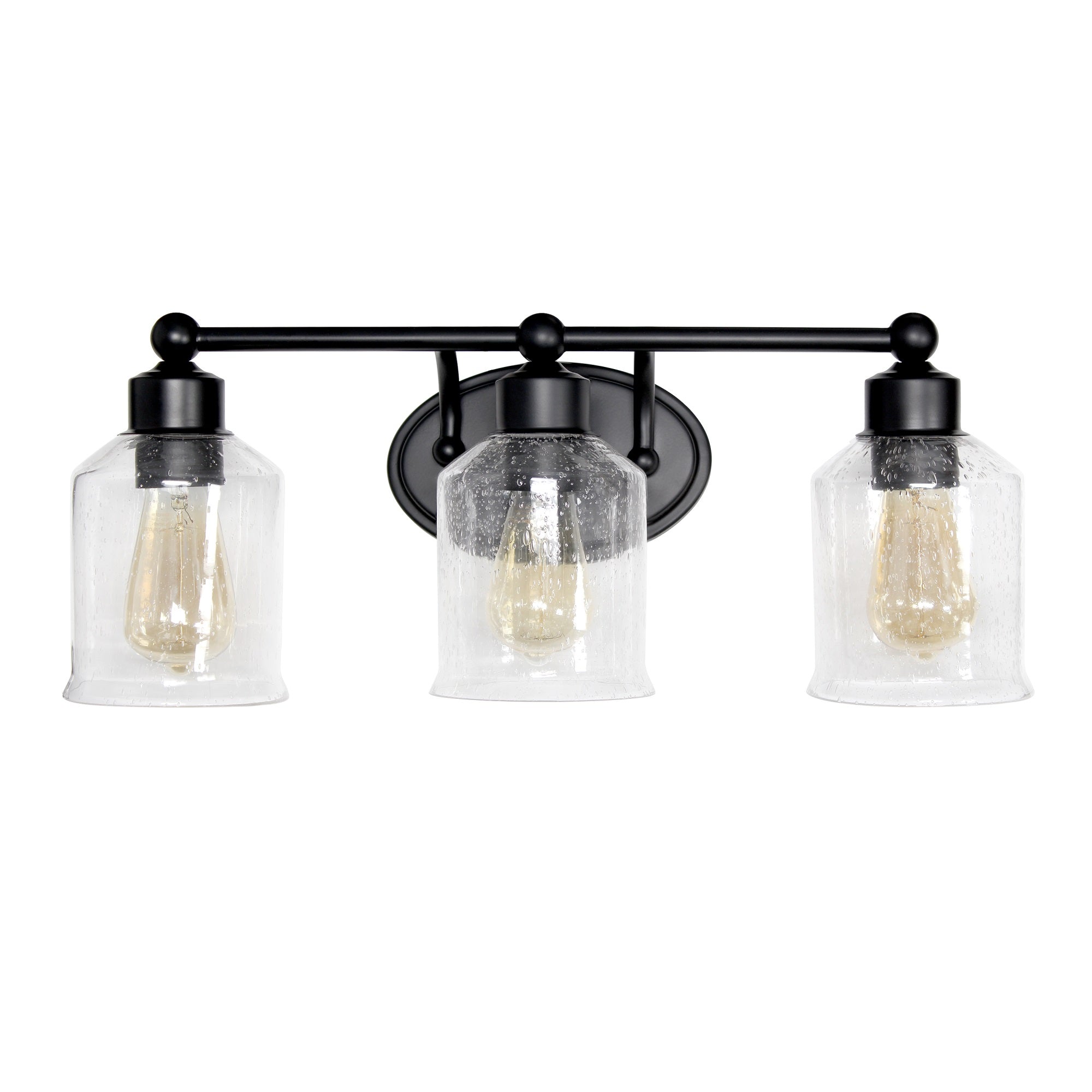 Elegant Designs 22' Modern Timeless Decorative 3 Light Wall Mounted Vanity Fixture With Clear Speckled Glass Shades For Bathroom, Entryway, Hallway, Foyer, Office, Bedroom, Dining Room, Black