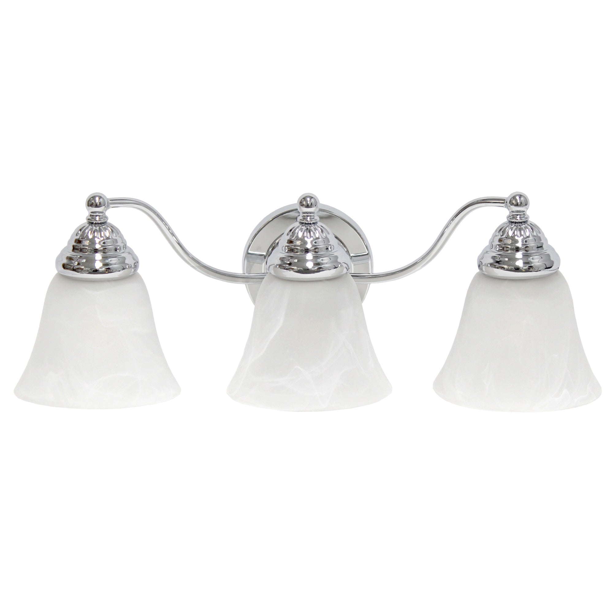 Simple Designs 19.25' Classic 3 Light Winding Metal And Frosted Marble White Bell Shape Glass Shades Decorative Wall Mounted Vanity Fixture For Bathroom, Entryway, Hallway, Chrome