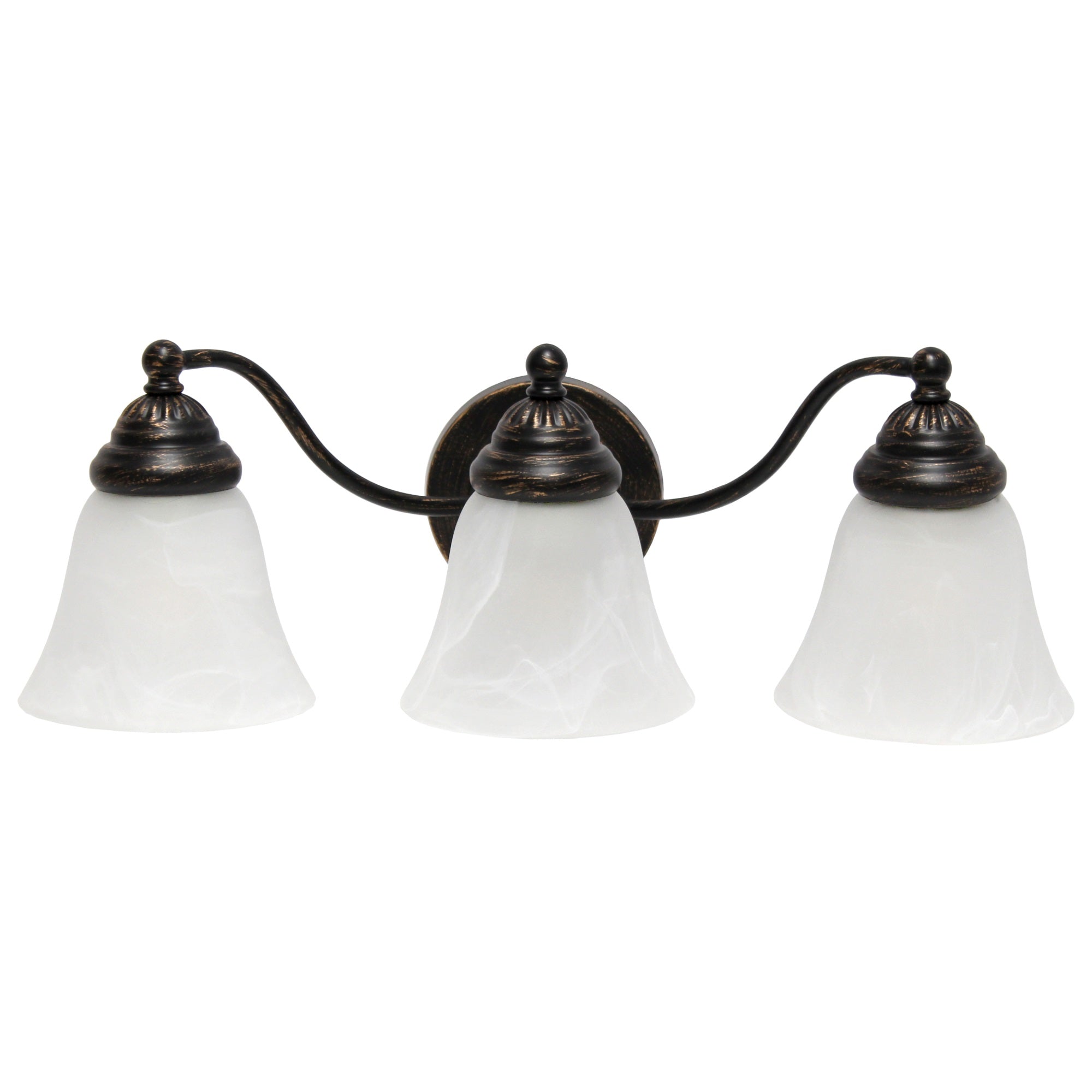 Simple Designs 19.25' Classic 3 Light Winding Metal And Frosted Marble White Bell Shape Glass Shades Decorative Wall Mounted Vanity Fixture For Bathroom, Entryway, Hallway, Oil Rubbed Bronze
