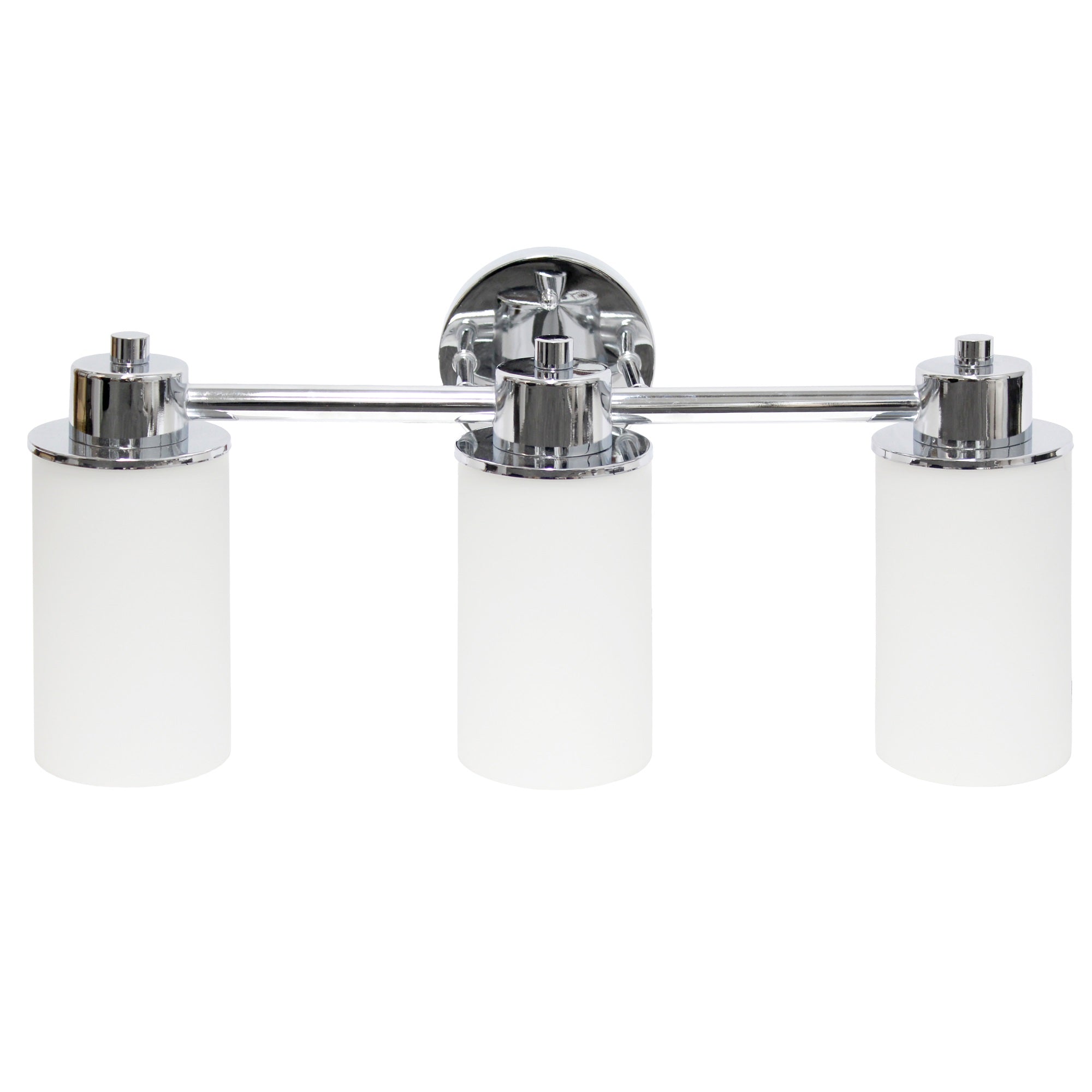 Simple Designs 20.75' Modern 3 Light Metal And Milk White Cylinder Shape Glass Shades With Circled Backplate Decorative Wall Mounted Vanity Fixture For Bathroom, Entryway, Hallway, Chrome