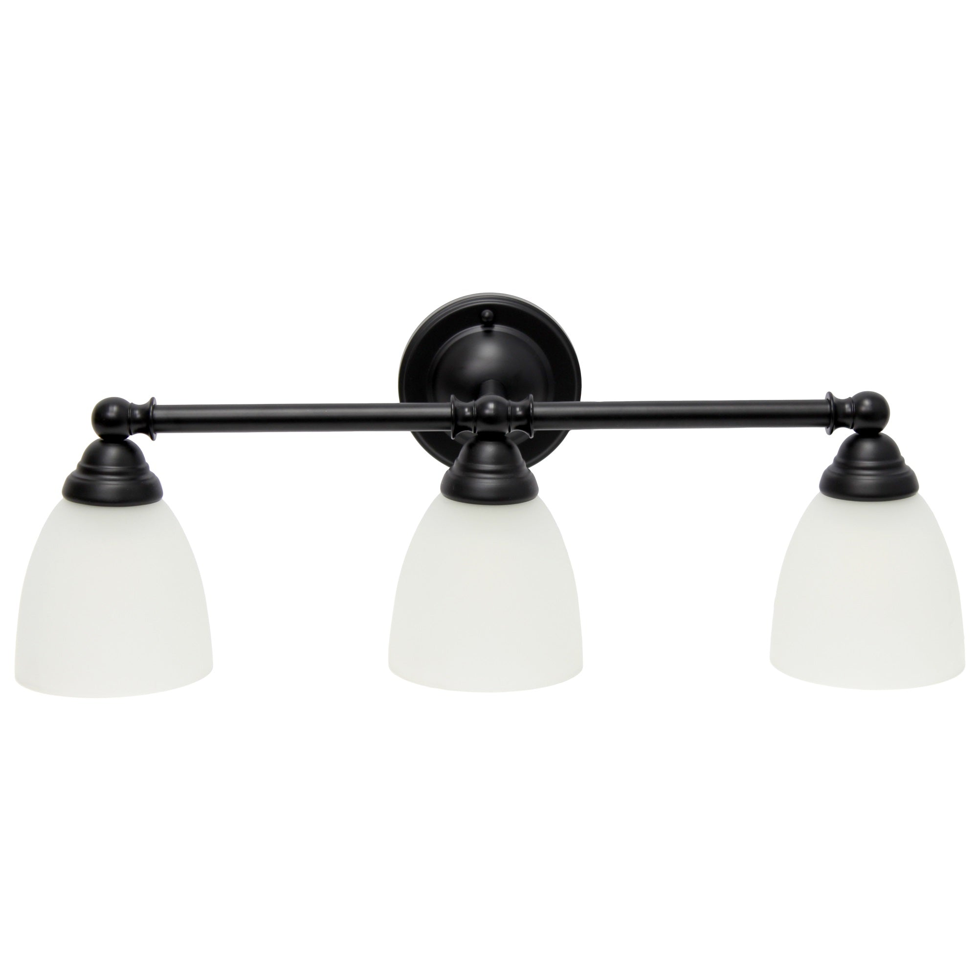 Simple Designs 25' Classic 3 Light Metal Bar And Frosted Cone Shape Glass Shades Decorative Wall Mounted Vanity Fixture For Bathroom, Entryway, Hallway, Black