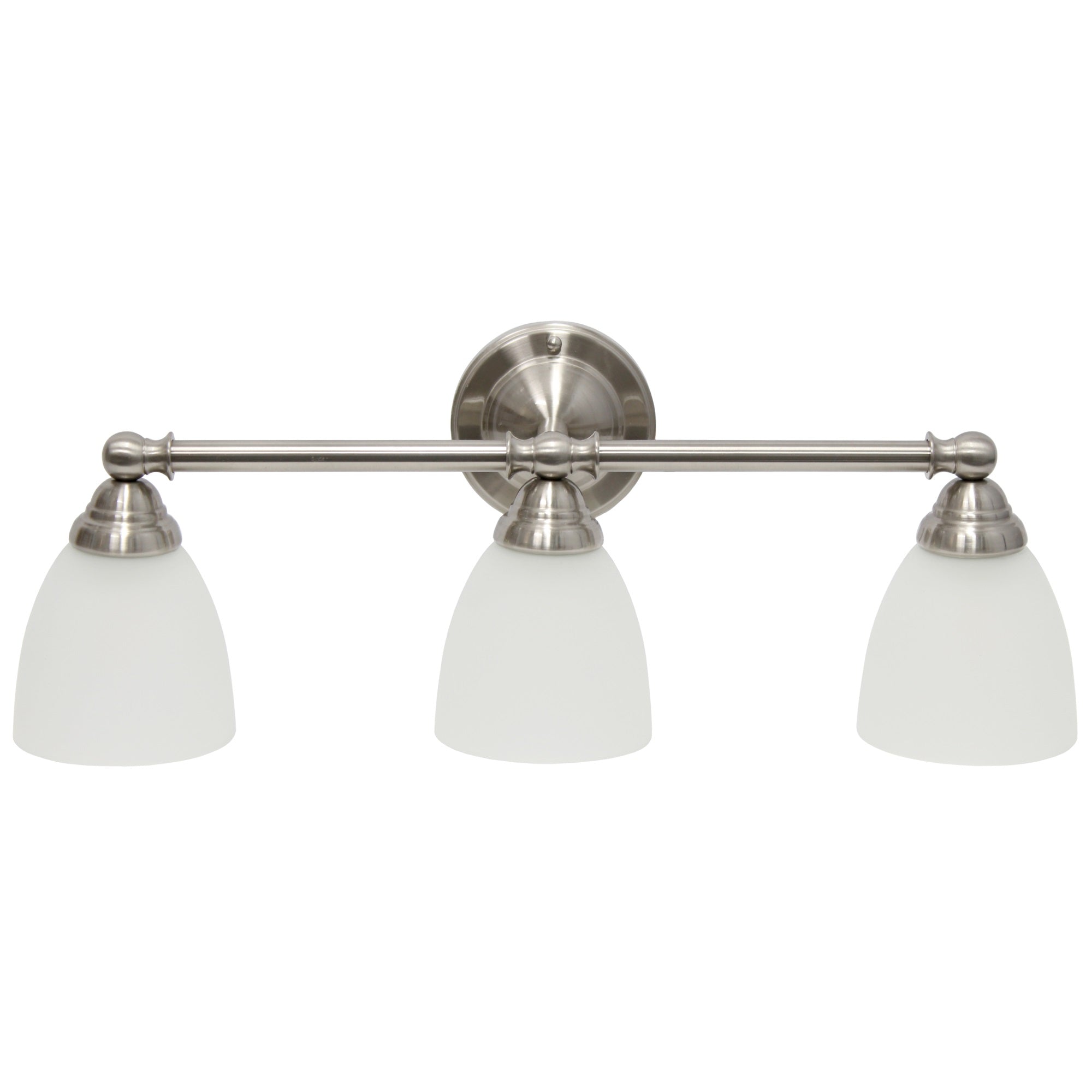 Simple Designs 25' Classic 3 Light Metal Bar And Frosted Cone Shape Glass Shades Decorative Wall Mounted Vanity Fixture For Bathroom, Entryway, Hallway, Brushed Nickel