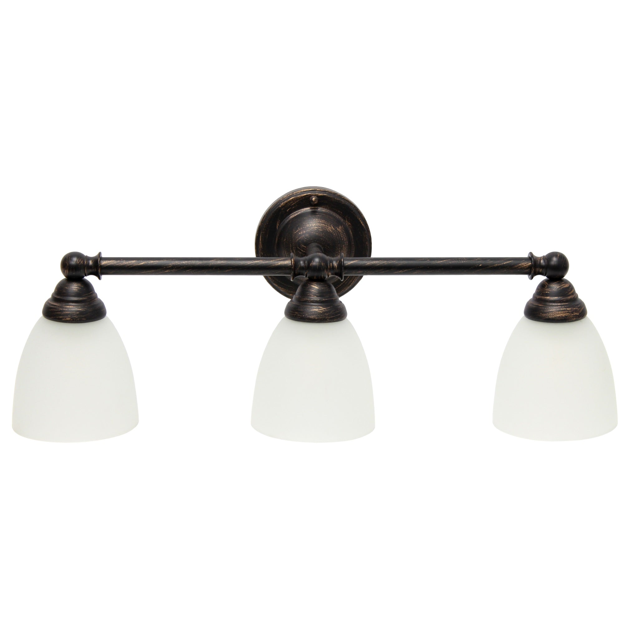 Simple Designs 25' Classic 3 Light Metal Bar And Frosted Cone Shape Glass Shades Decorative Wall Mounted Vanity Fixture For Bathroom, Entryway, Hallway, Oil Rubbed Bronze