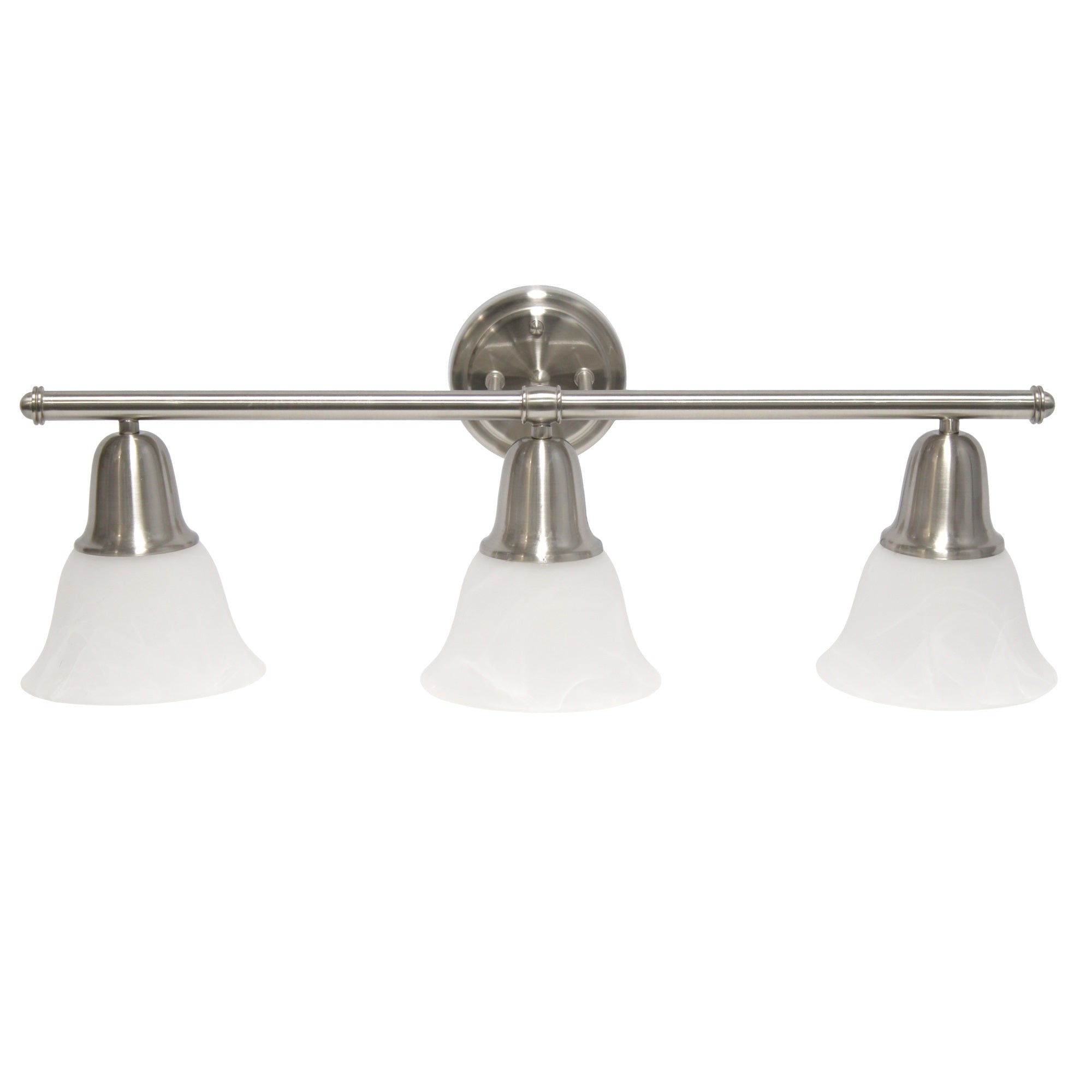 Simple Designs 26.5' Classic 3 Light Straight Metal Bar And Frosted Marble White Bell Shape Glass Shades Decorative Wall Mounted Vanity Fixture For Bathroom, Entryway, Hallway, Brushed Nickel