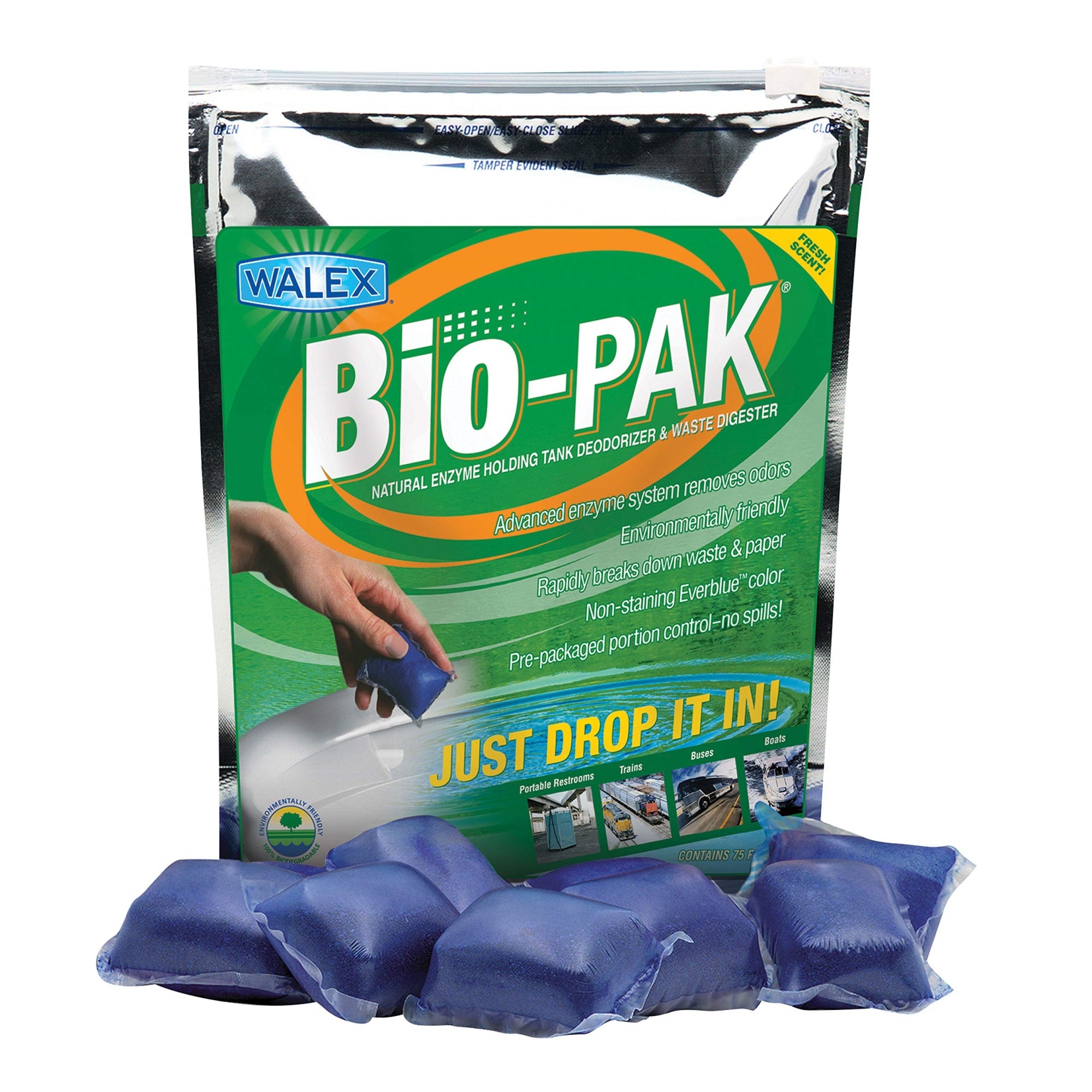 Walex Bioblubg Bio-Pak Natural Enzyme Holding Tank Deodorizer And Waste Digester - 50-Pack