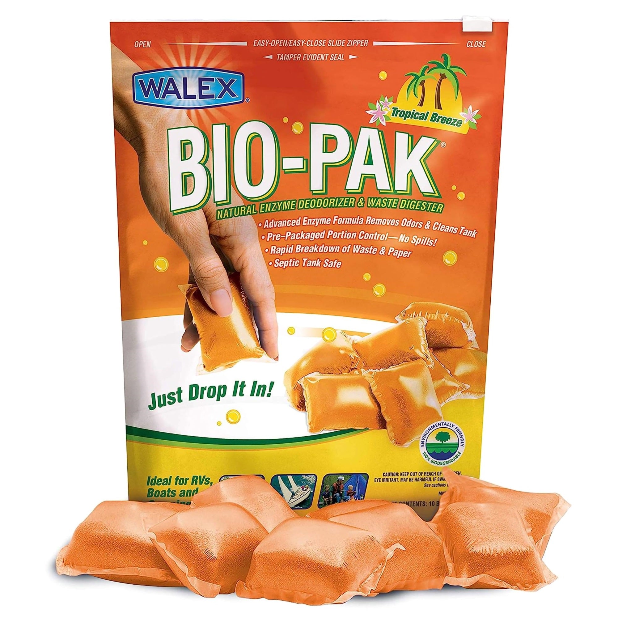Walex Bio-Pak Rv Black Holding Tank Deodorizer And Digester, Natural Enzyme Formula, Tropical Breeze 10-Pack