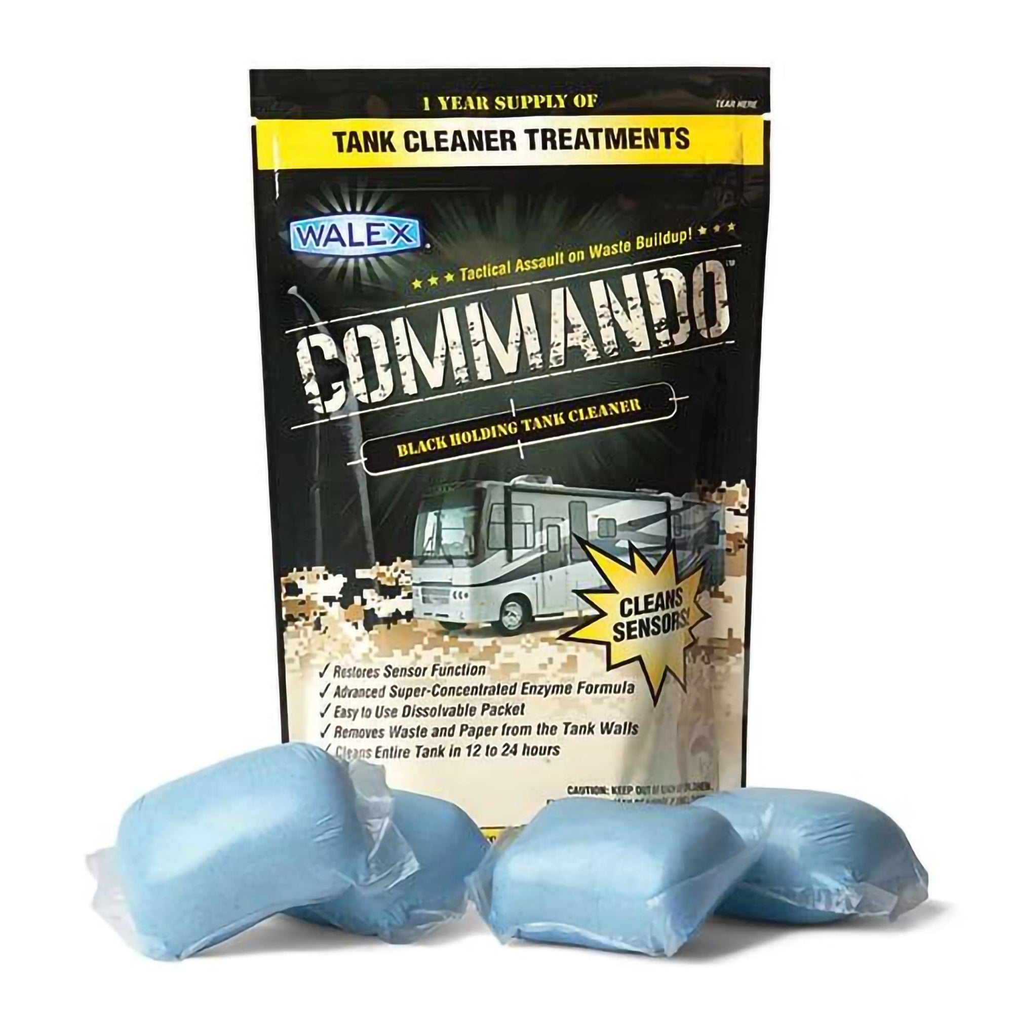 Walex Commando Rv Black Holding Tank And Sensor Cleaner, Camper Trailer Black Holding Tank Drop-Ins Pods Tabs, Ocean Mist
