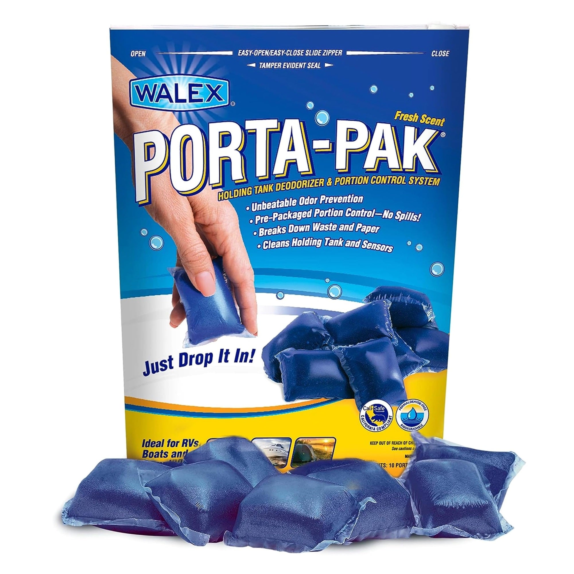 Walex Porta-Pak Rv Marine Black Holding Tank Deodorizer Drop-Ins, Camper, Boat, Camping Cassette Toilet Cleaner Tablets Pods, Fresh, 10 Pack