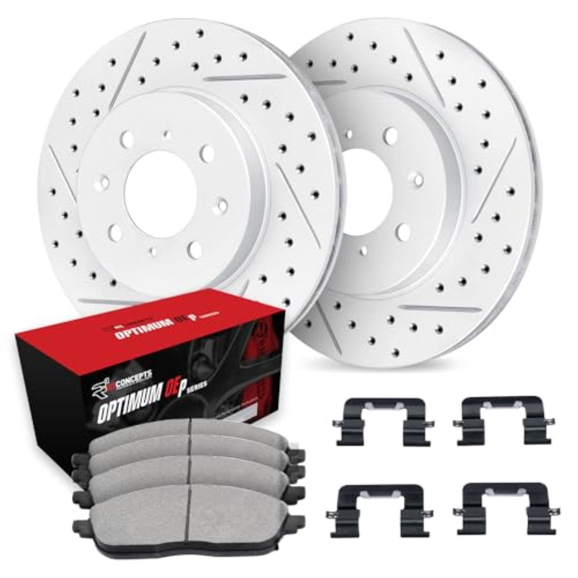 R1 Concepts Drilled And Slotted Carbon Coated Disc Brake Rotor Set With Optimum Oe Pads And Hardware Wbuh1-76047