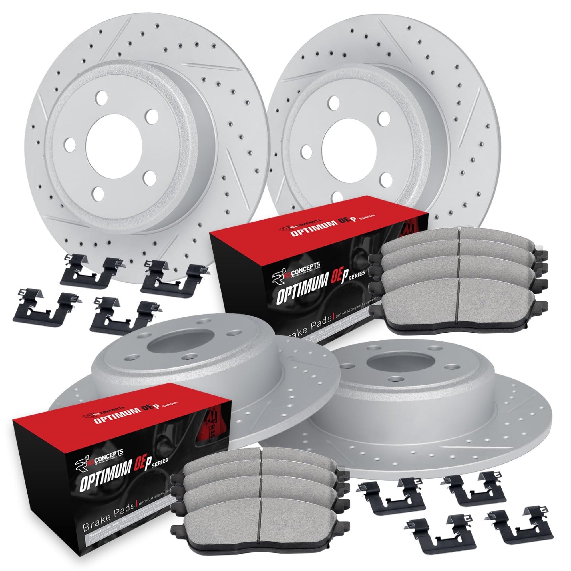 R1 Concepts Drilled And Slotted Carbon Coated Disc Brake Rotor Set With Optimum Oe Pads And Hardware Wbuh2-13009