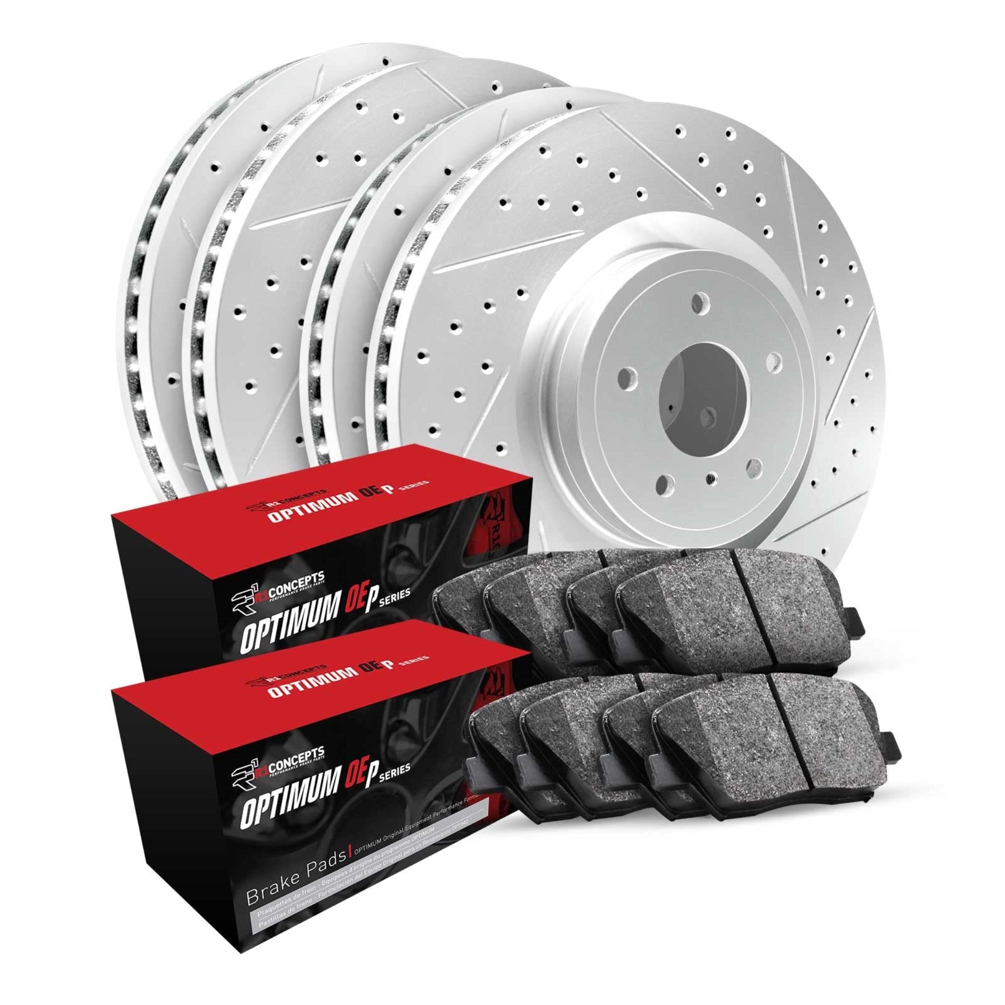 R1 Concepts Drilled And Slotted Carbon Coated Disc Brake Rotor Set With Optimum Oe Pads Wbun2-63005