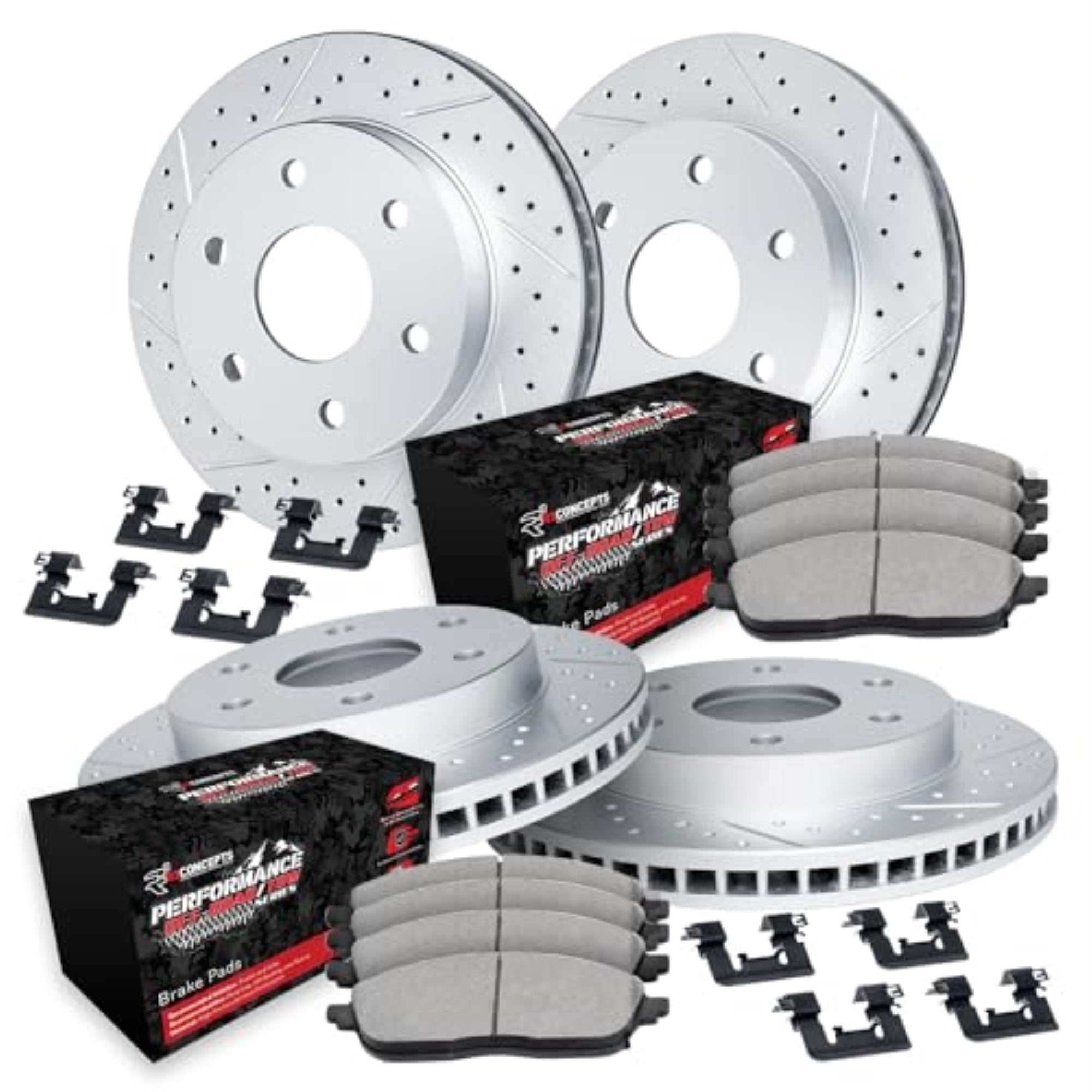 R1 Concepts Drilled And Slotted Carbon Coated Disc Brake Rotor Set With Off-Road/Tow Brake Pads And Hardware Wbvh2-48002