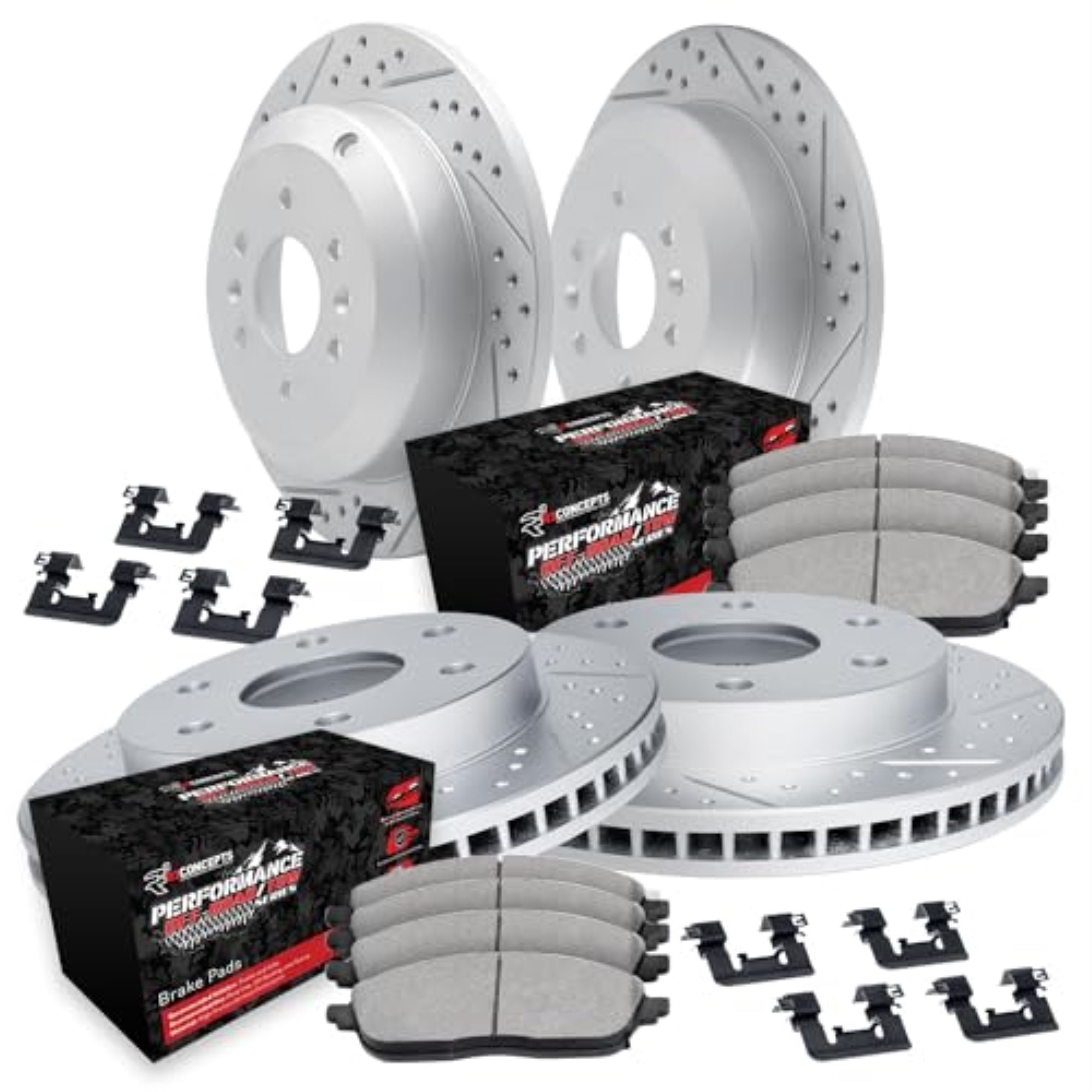 R1 Concepts Drilled And Slotted Carbon Coated Disc Brake Rotor Set With Off-Road/Tow Brake Pads And Hardware Wbvh2-67002