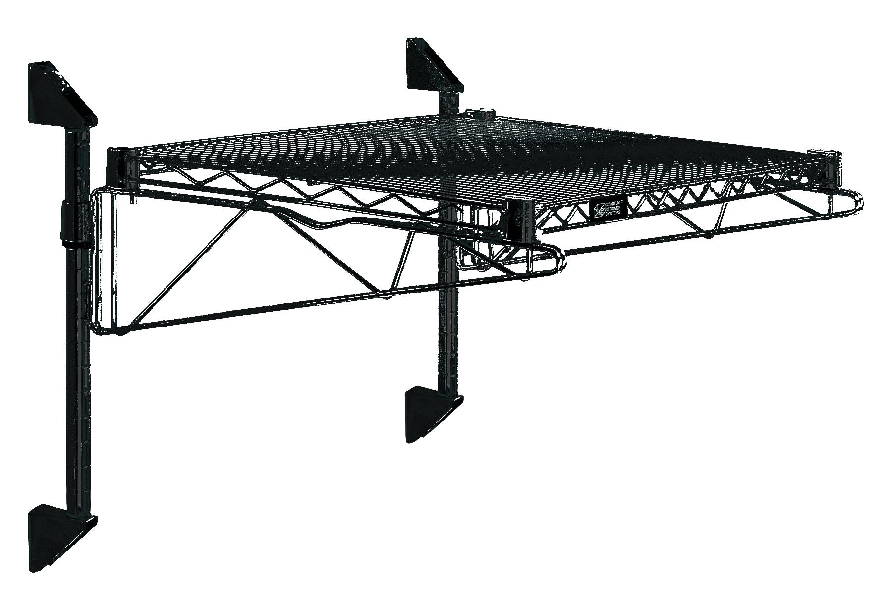 Cantilever Single Shelf Post Wall Mount, (1) 42"W x 12"D shelf, (2) 14" posts, (2) 12" cantilevers and (2) mounting brackets, black epoxy antimicrobial finish, NSF