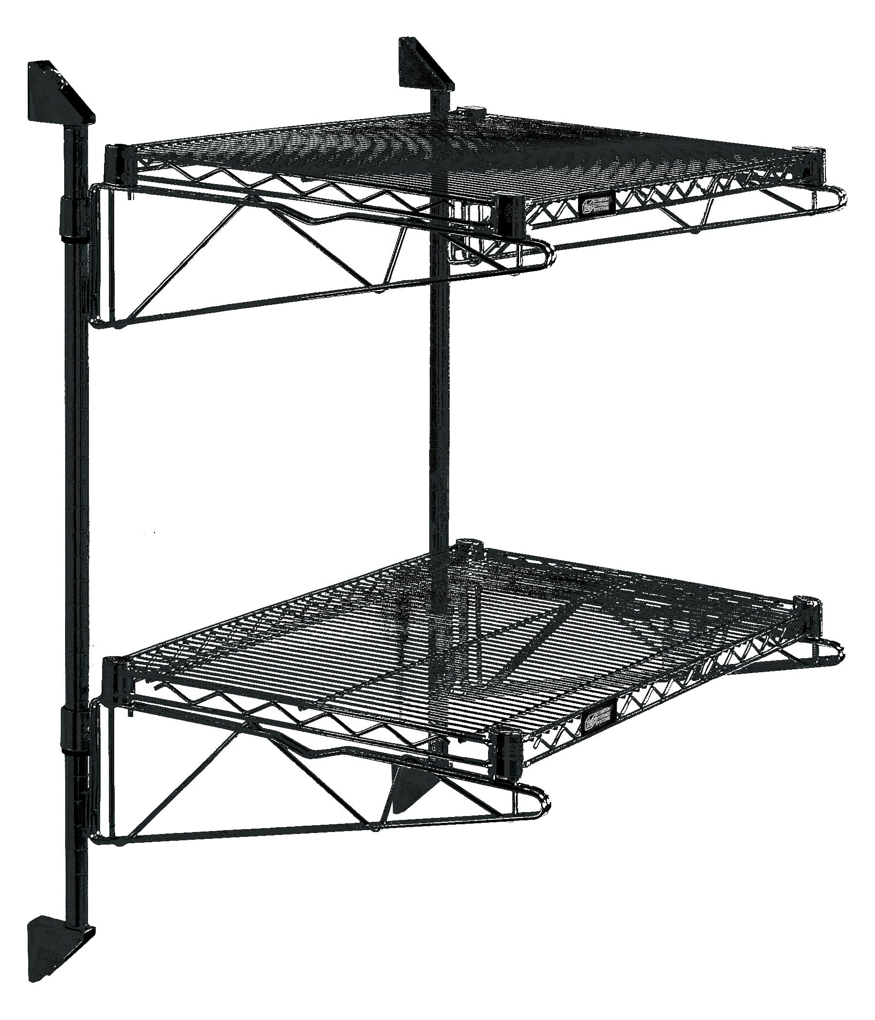 Cantilever Double Shelf Post Wall Mount, (2) 60"W x 24"D shelves, (2) 34" posts, (4) 24" cantilever arms, and (4) mounting brackets, black epoxy antimicrobial finish, NSF
