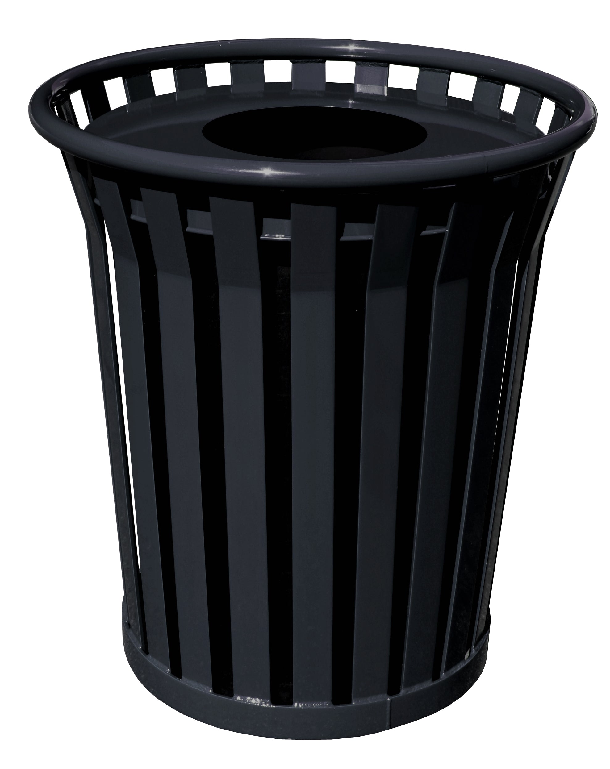 Durable Steel Outdoor Trash Receptacle With Flat Top Lid - Wc3600-Ft-Bk-Vv. Includes Leveling Feet, Anchor Kit, Lid Attachment K