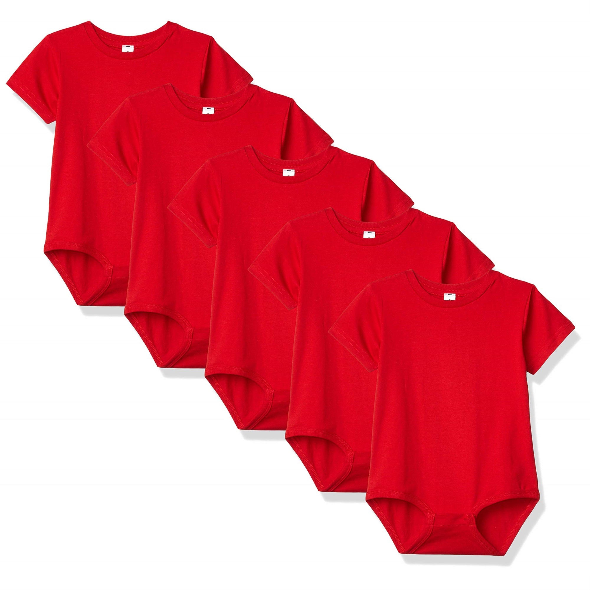 Clementine Baby Premium Short Sleeve Bodysuit Onsie (5 Pack), Red, Nb