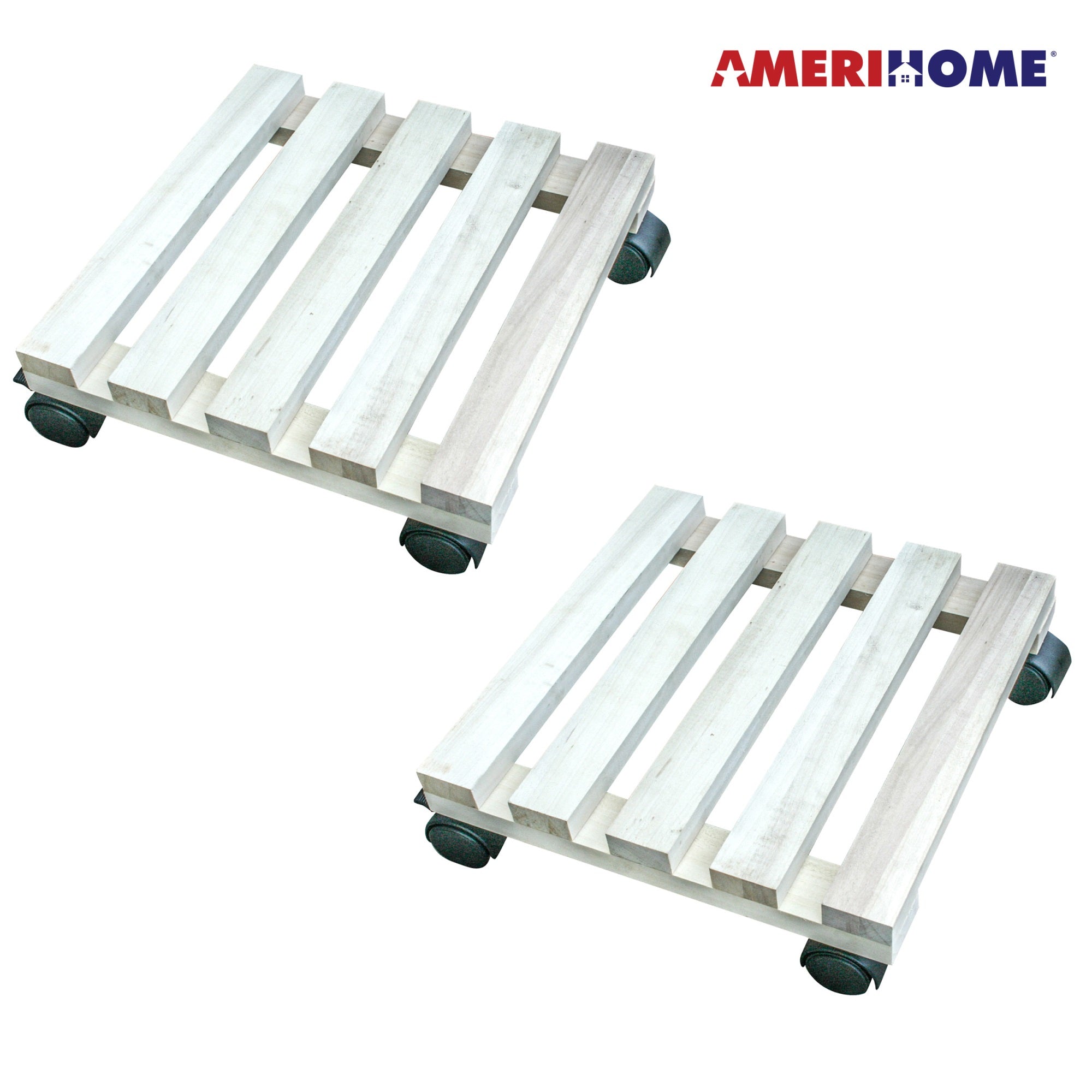 AmeriHome 2 Piece Rolling Wood Plant Caddie - Square