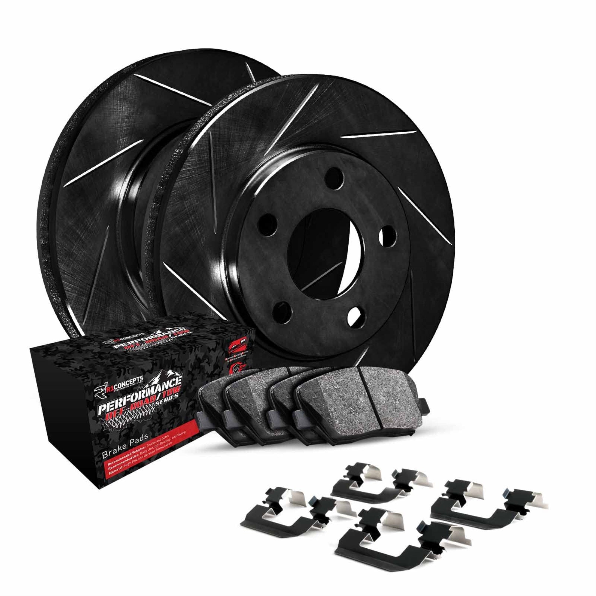 R1 Concepts Slotted Black Disc Brake Rotor Set With Off-Road/Tow Brake Pads And Hardware Wcvh1-76024