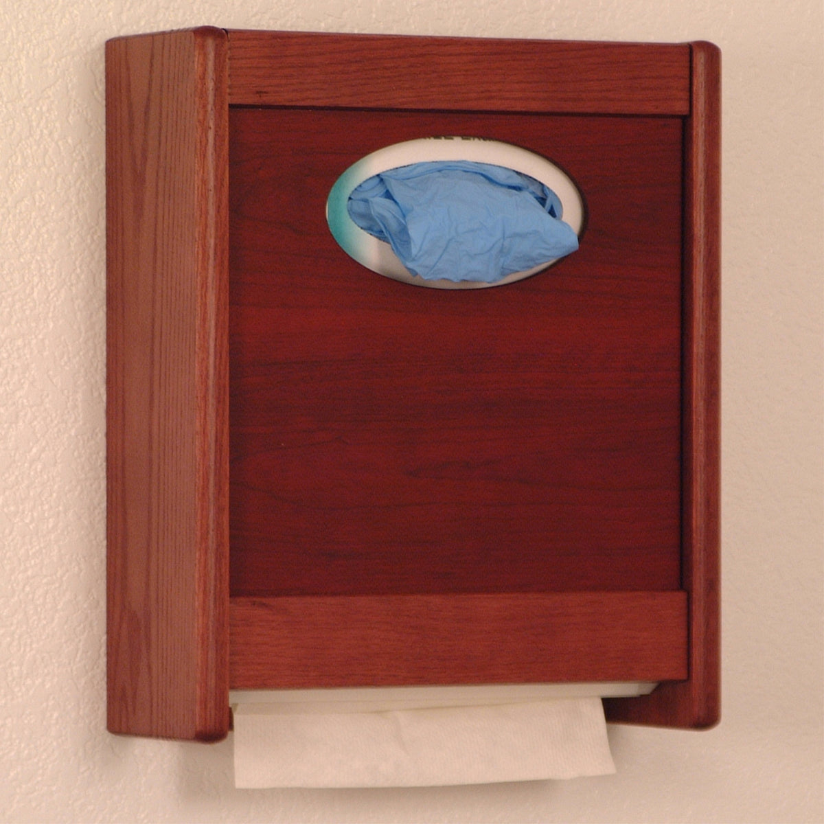 Wooden Mallet Combo Towel Dispenser & Glove/Tissue Holder, Mahogany