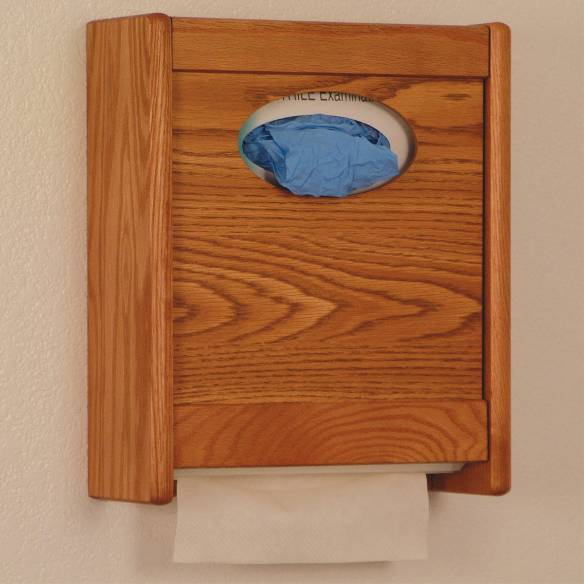 Wooden Mallet Combo Towel Dispenser & Glove/Tissue Holder, Medium Oak