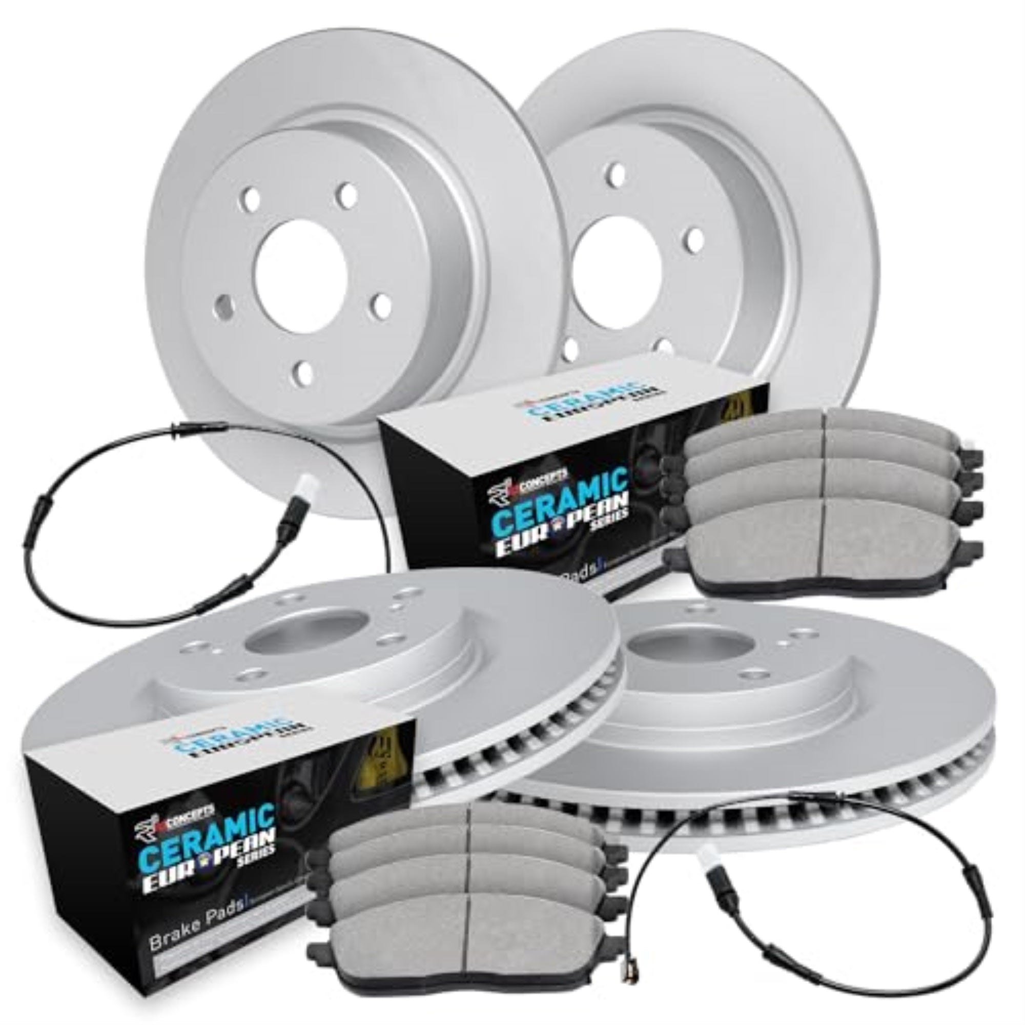 R1 Concepts Carbon Coated Disc Brake Rotor Set With Euro Ceramic Pads And Sensor Wdtc2-12536