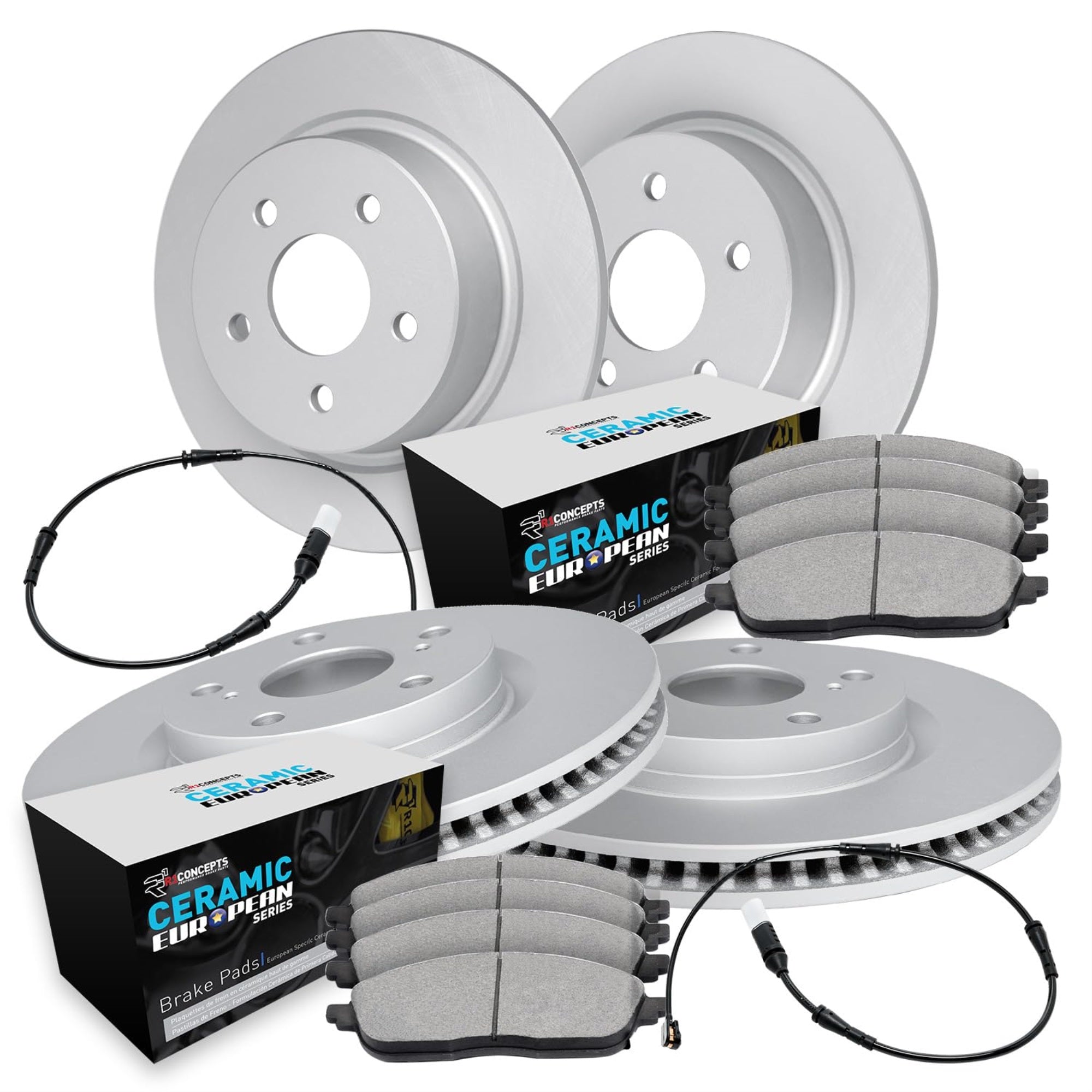R1 Concepts Carbon Coated Disc Brake Rotor Set With Euro Ceramic Pads And Sensor Wdtc2-12549