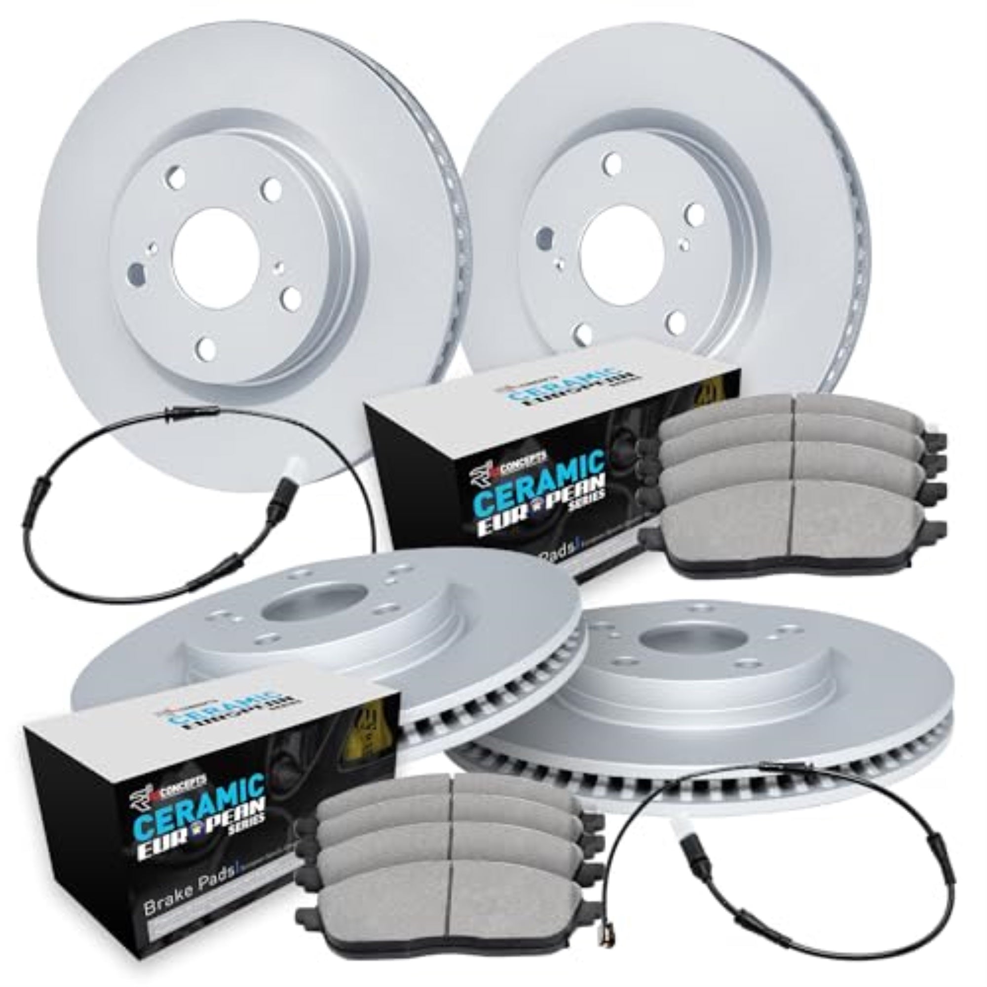 R1 Concepts Carbon Coated Disc Brake Rotor Set With Euro Ceramic Pads And Sensor Wdtc2-12574